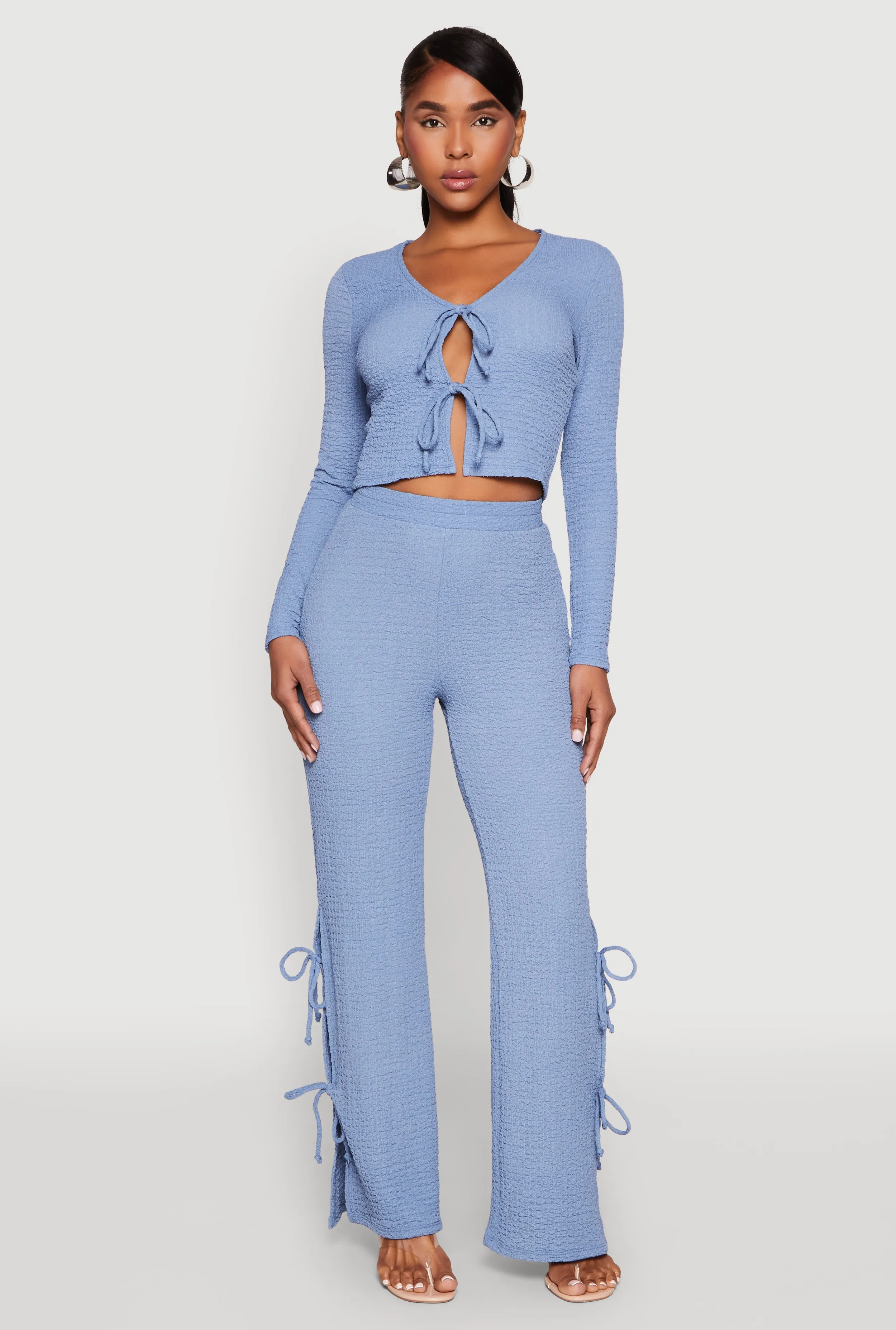 Textured Knit Double Tie Front Crop Top sold by Rainbow product image thumbnail 2