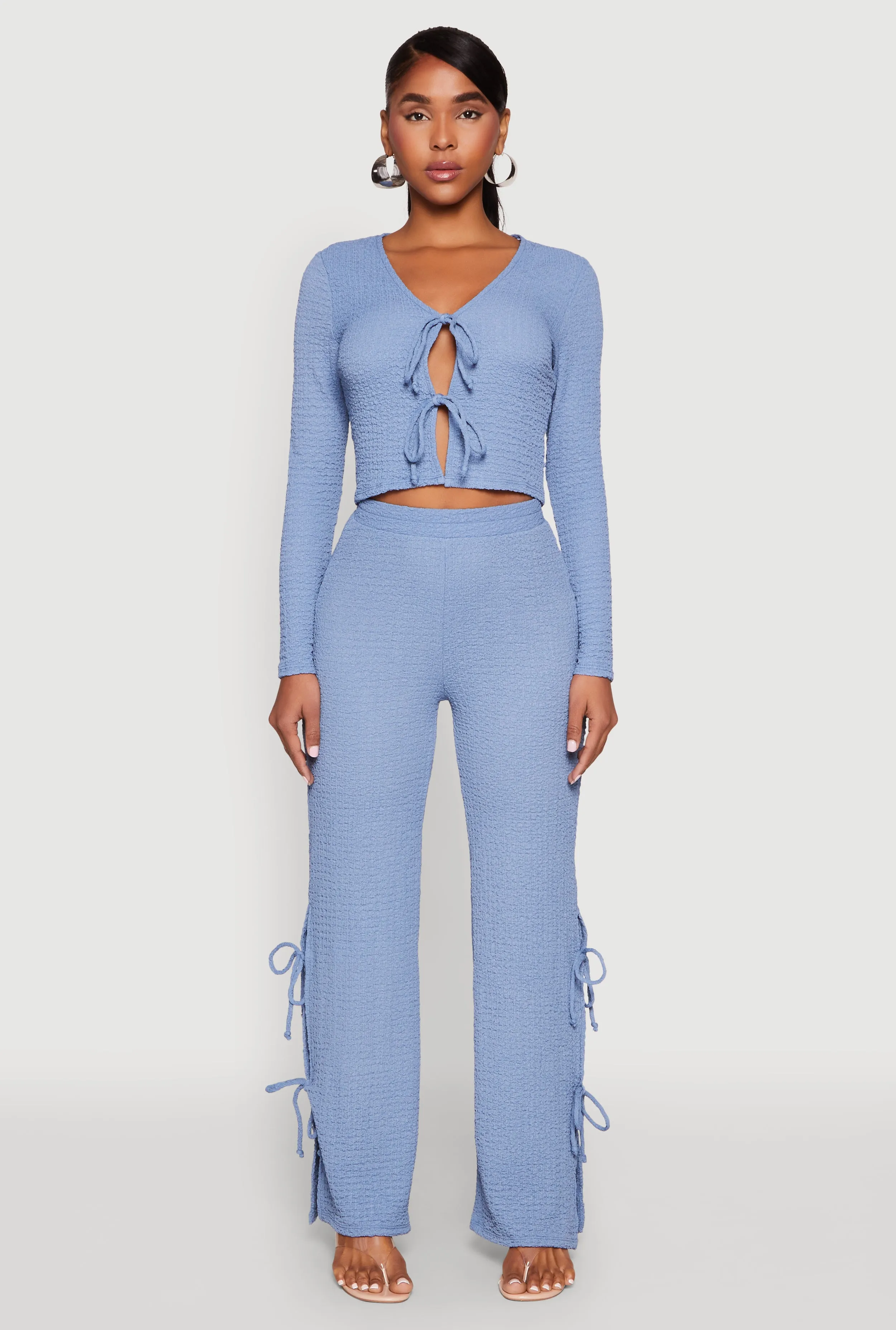 Textured Knit Double Tie Front Crop Top sold by Rainbow product image thumbnail 3