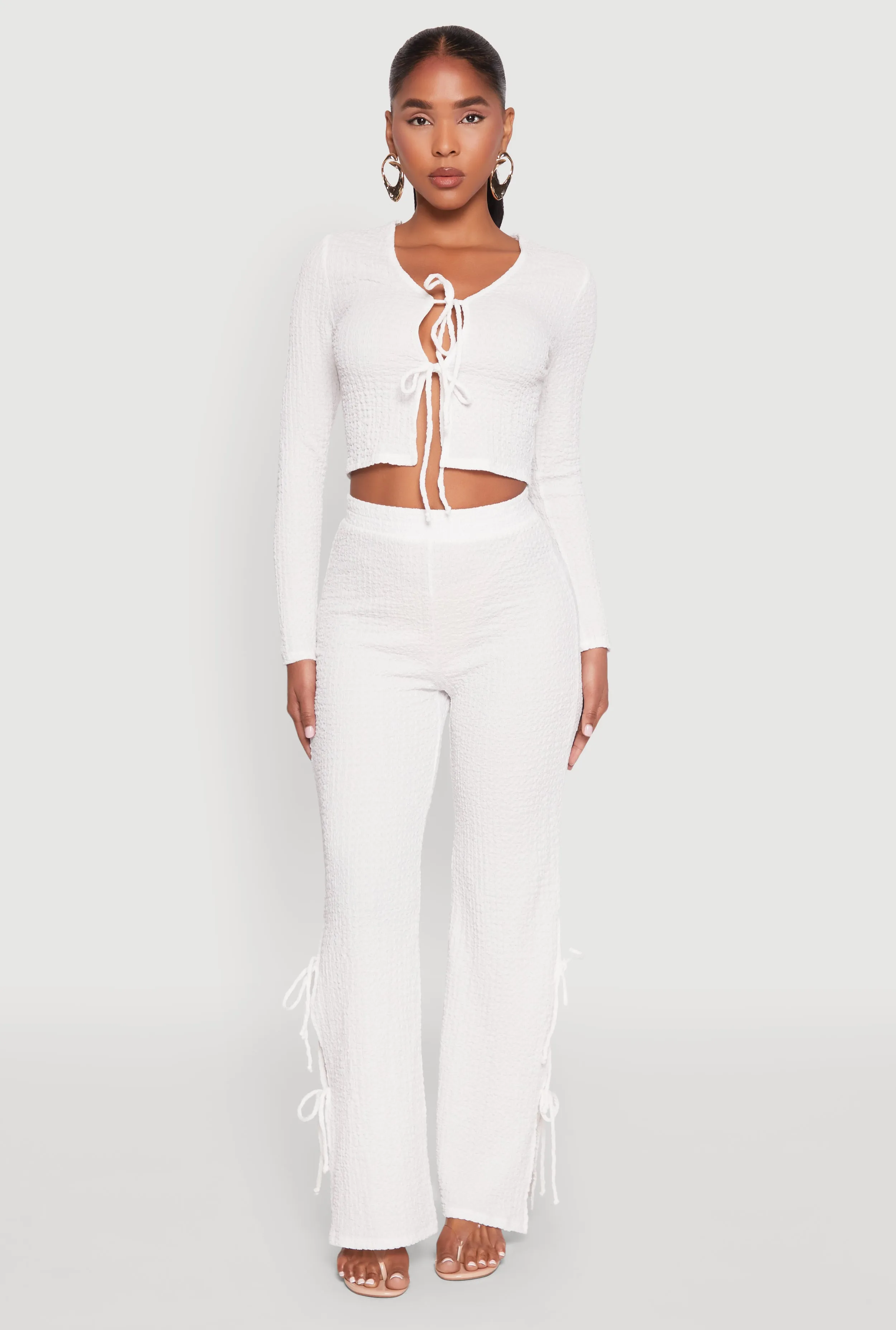 Textured Knit Double Side Tie Slit Pants sold by Rainbow