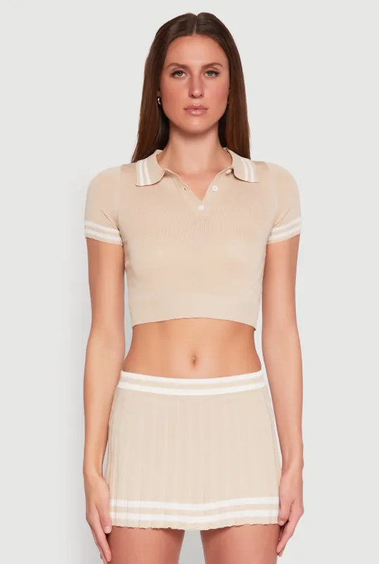 Varsity Stripe Detail Cropped Polo Shirt sold by Rainbow