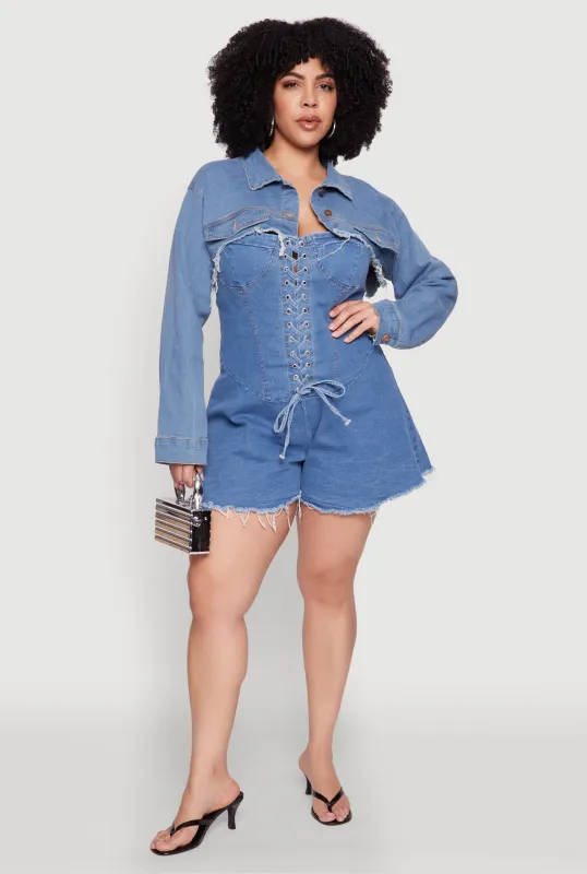 Plus Size Daisy Distressed Bolero Jean Jacket sold by Rainbow