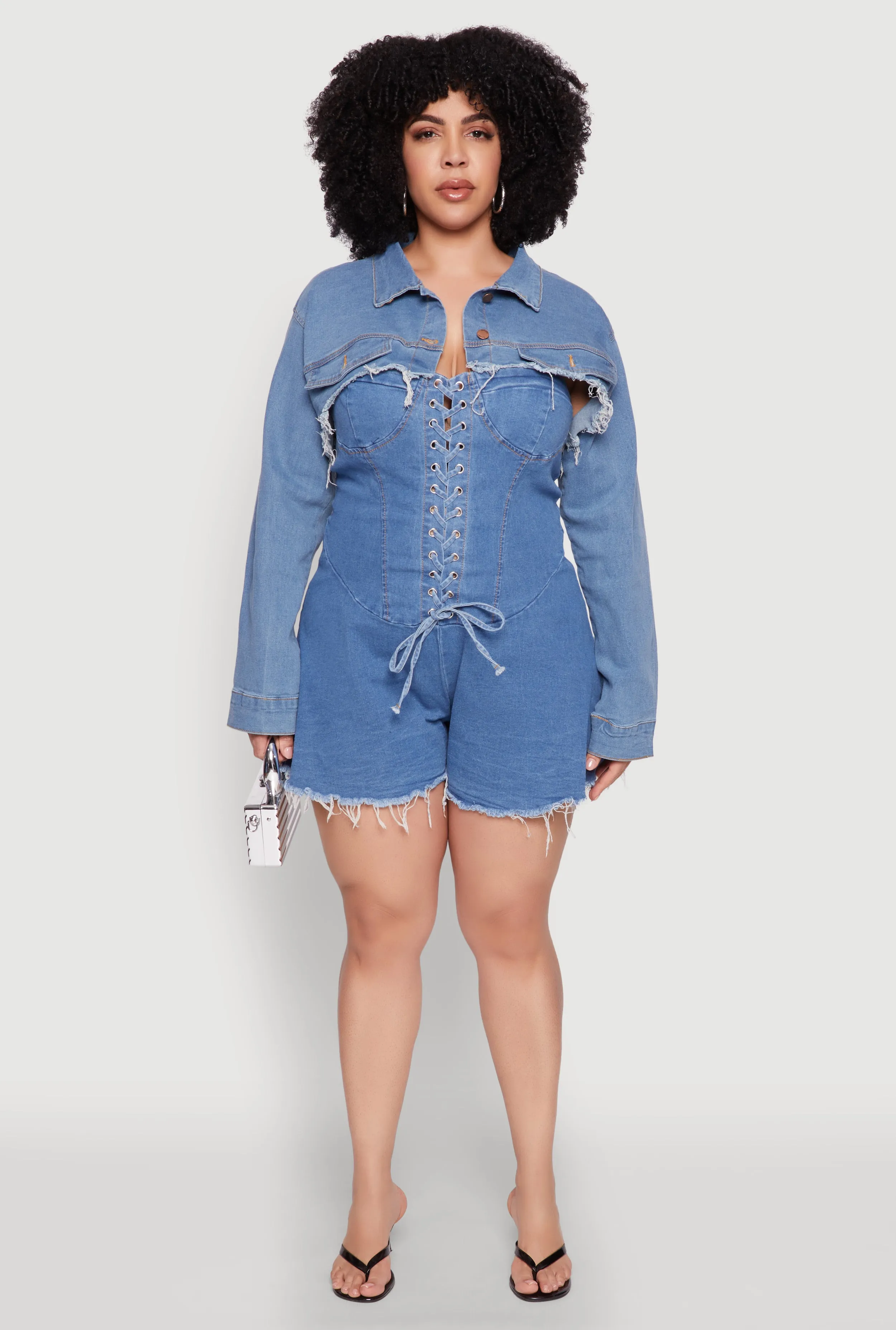 Plus Size Daisy Distressed Bolero Jean Jacket sold by Rainbow product image thumbnail 3