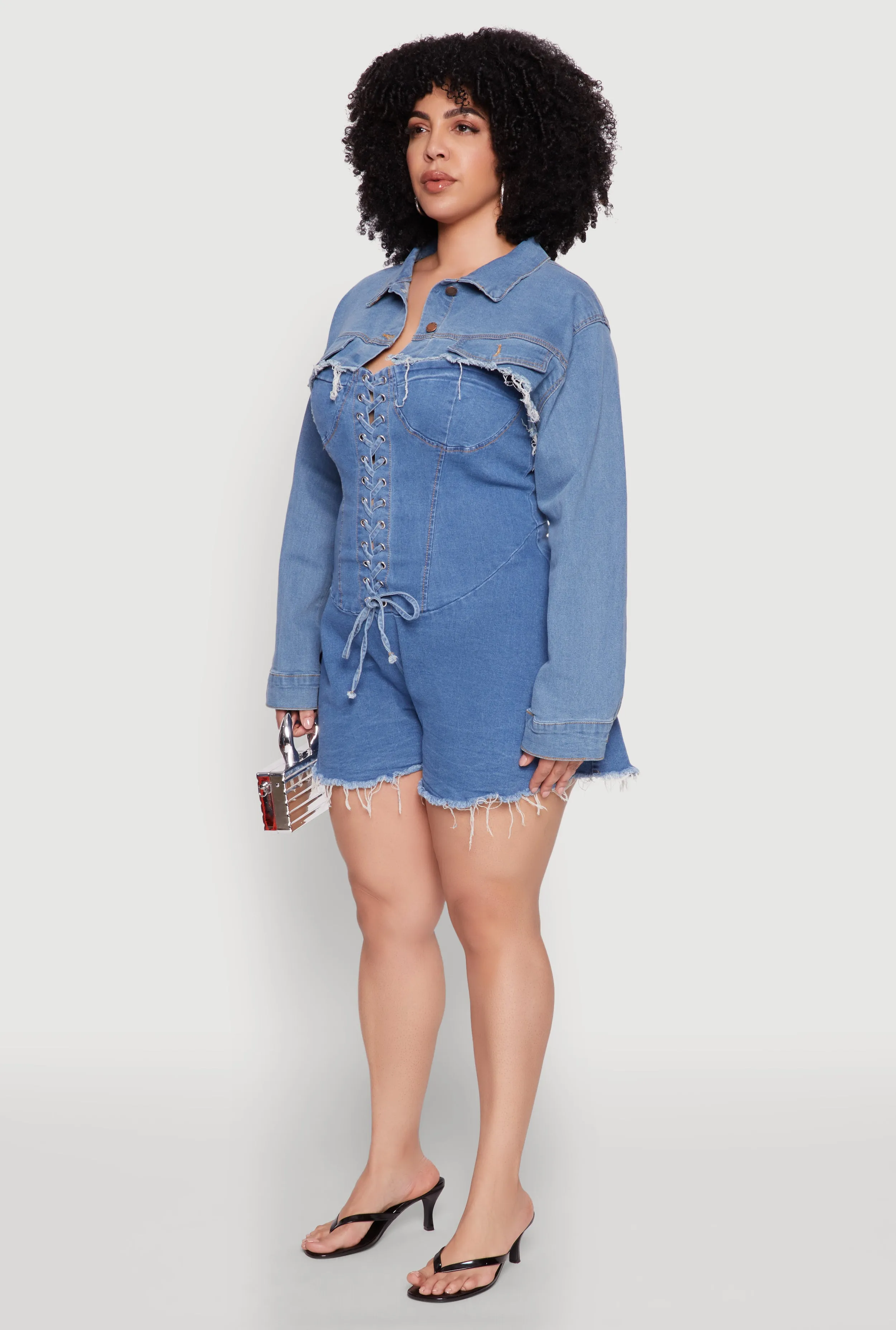 Plus Size Daisy Distressed Bolero Jean Jacket sold by Rainbow product image thumbnail 5