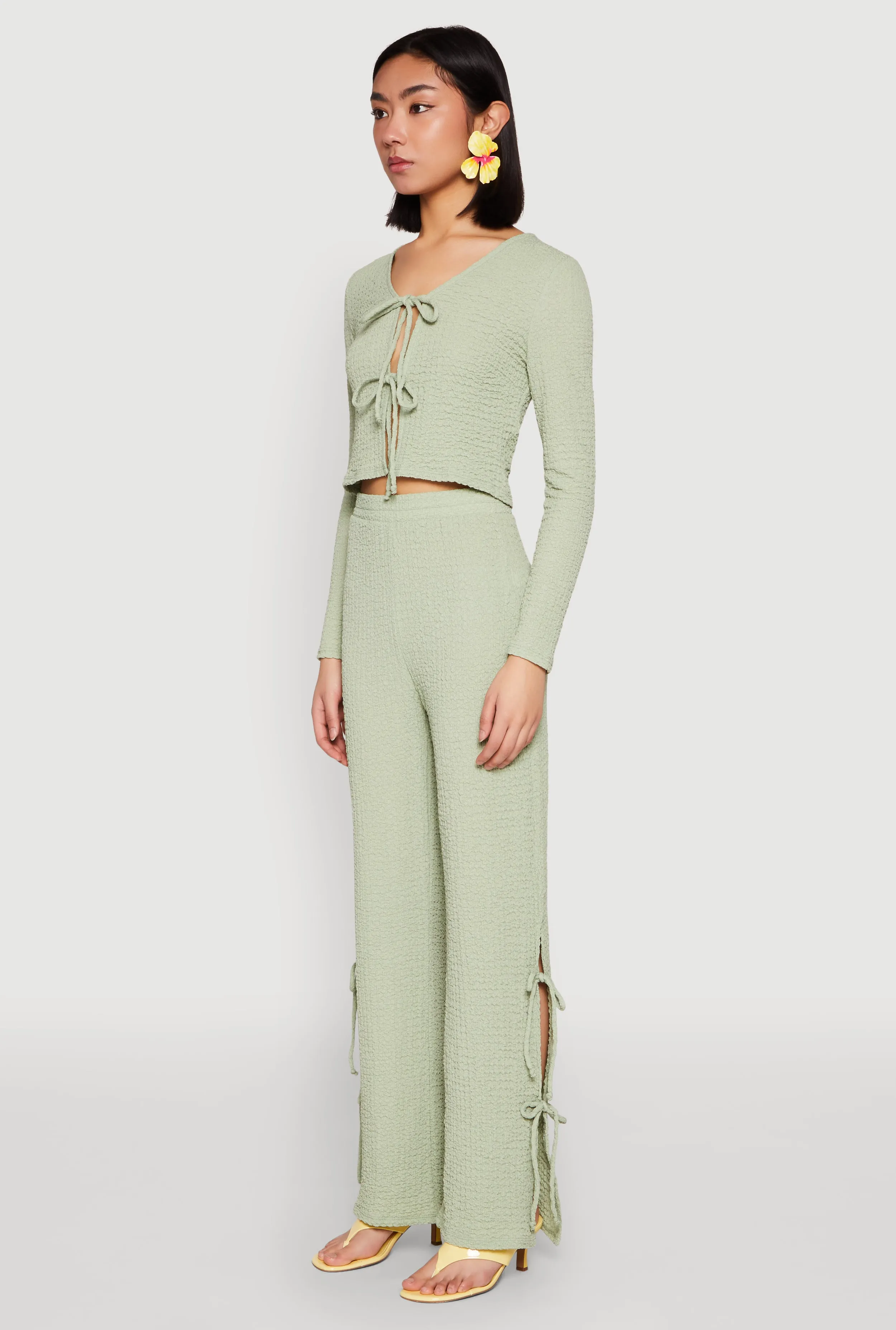 Textured Knit Double Tie Front Crop Top sold by Rainbow product image thumbnail 5