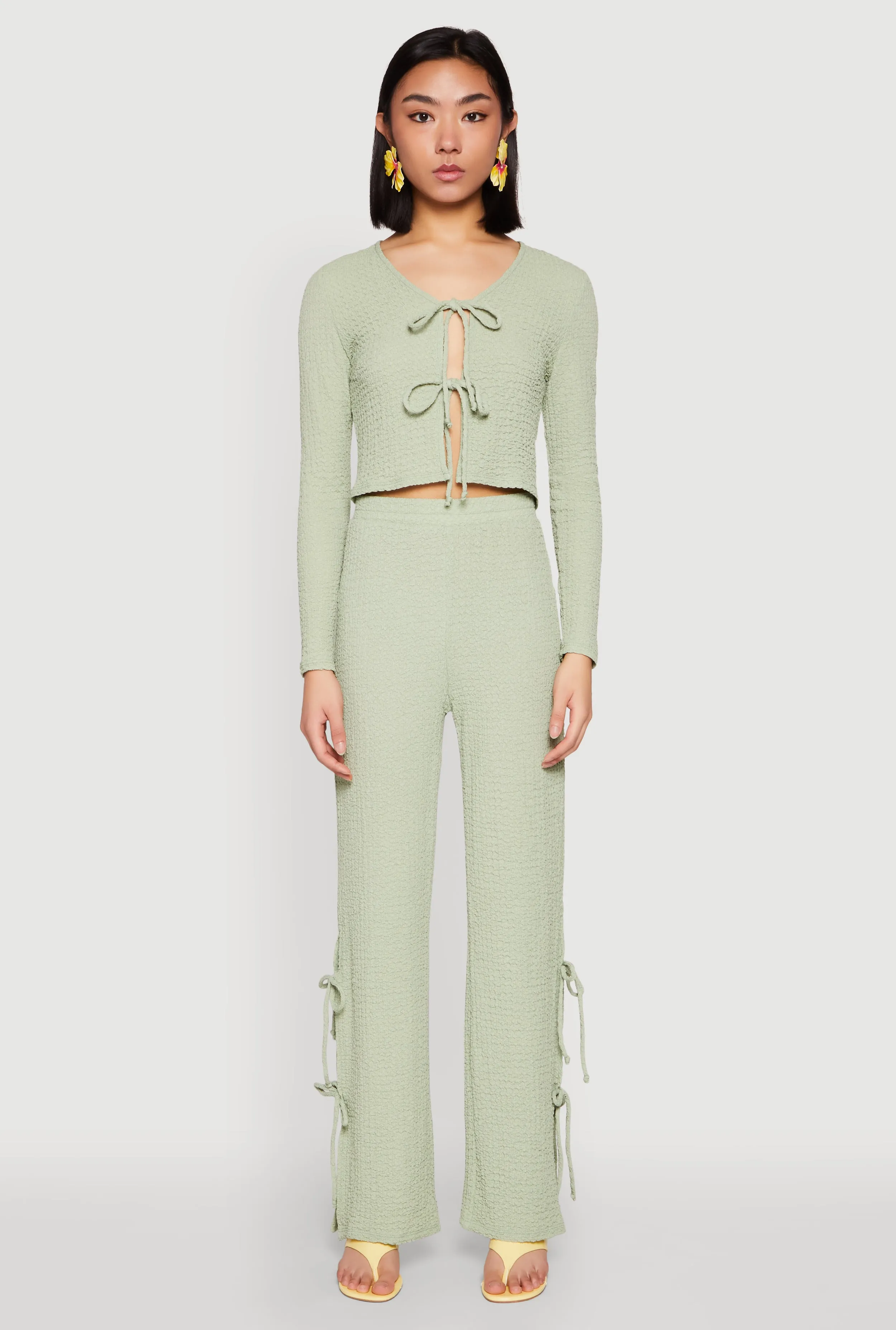 Textured Knit Double Tie Front Crop Top sold by Rainbow product image thumbnail 3