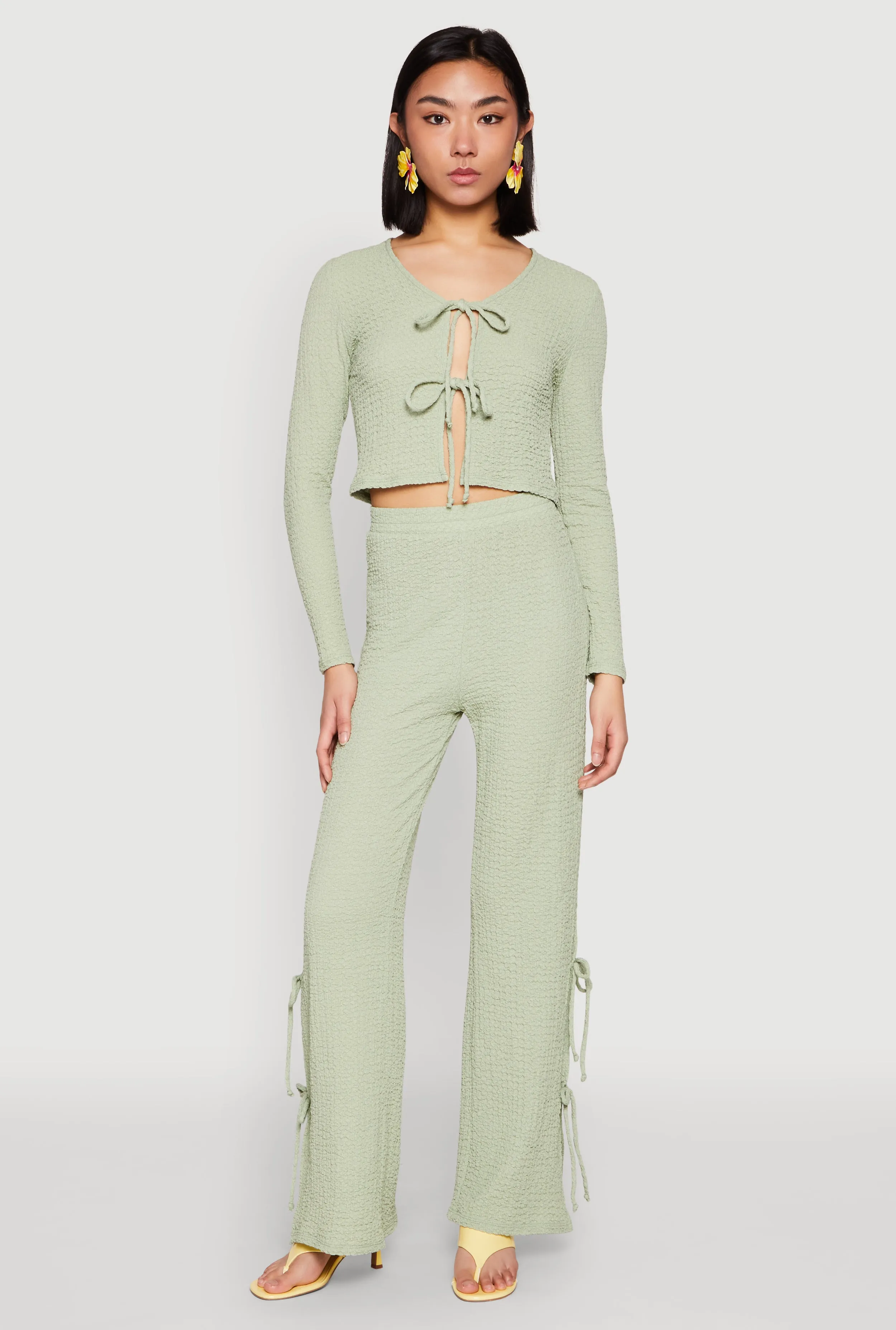 Textured Knit Double Tie Front Crop Top sold by Rainbow product image thumbnail 2