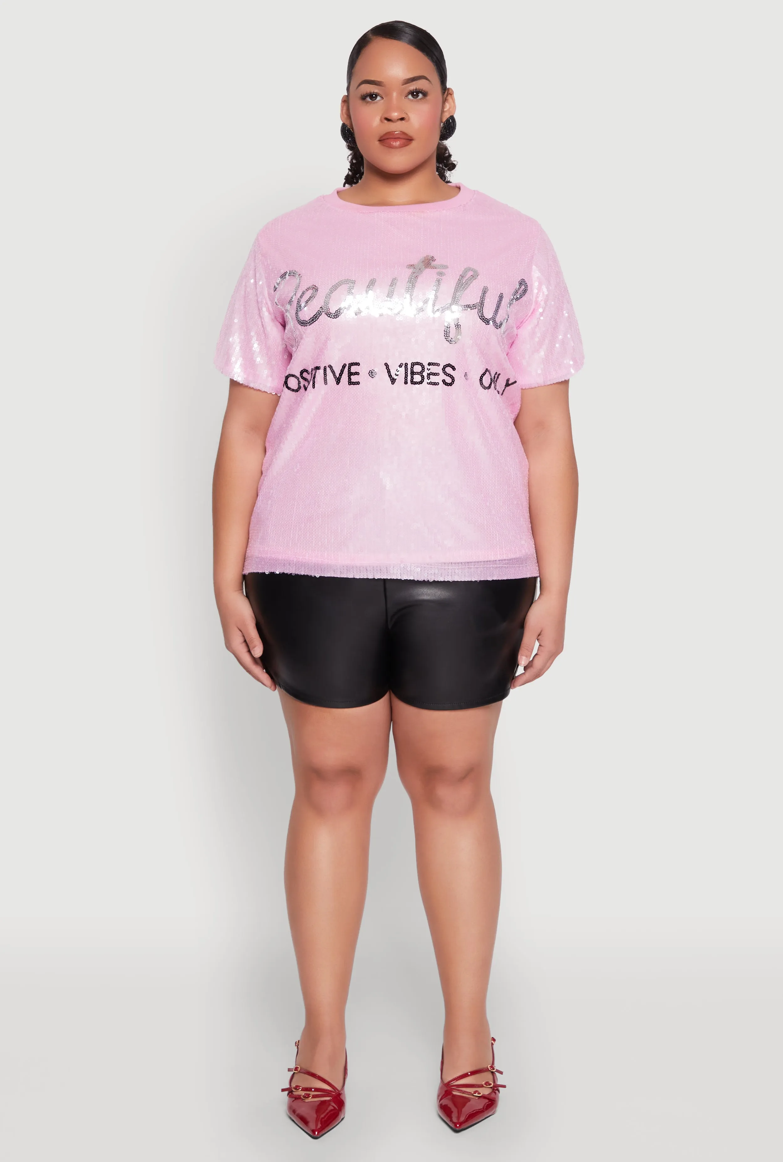Plus Size Sequin Beautiful Graphic Tee sold by Rainbow product image thumbnail 3