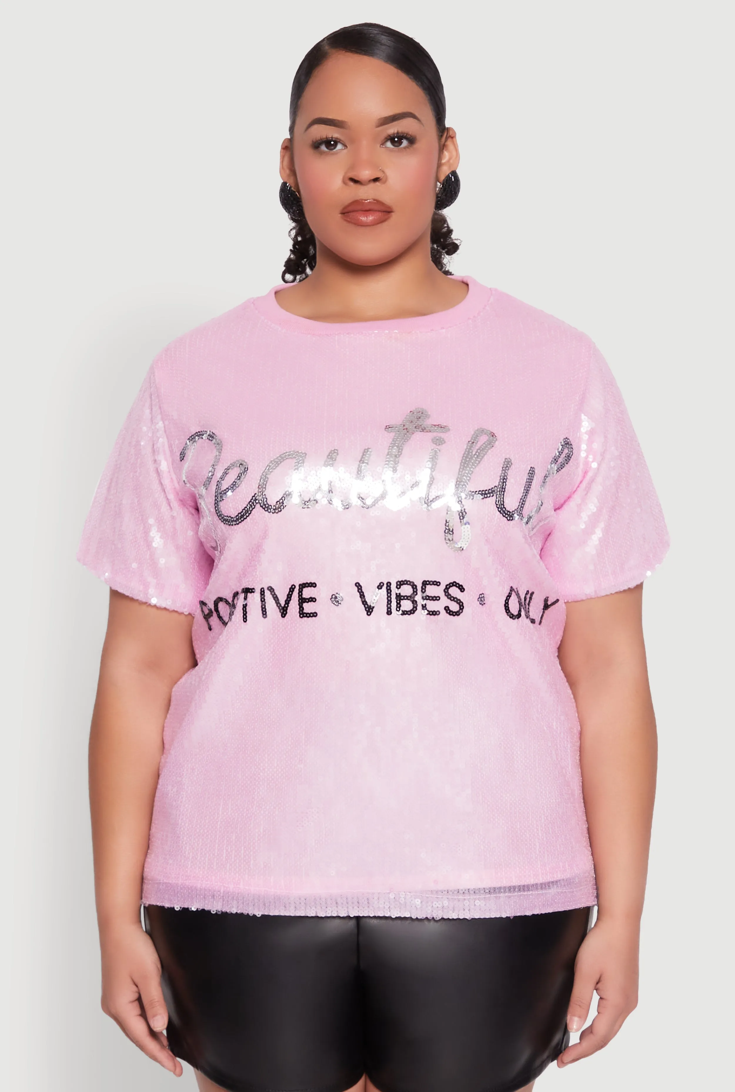 Plus Size Sequin Beautiful Graphic Tee sold by Rainbow product image thumbnail 2