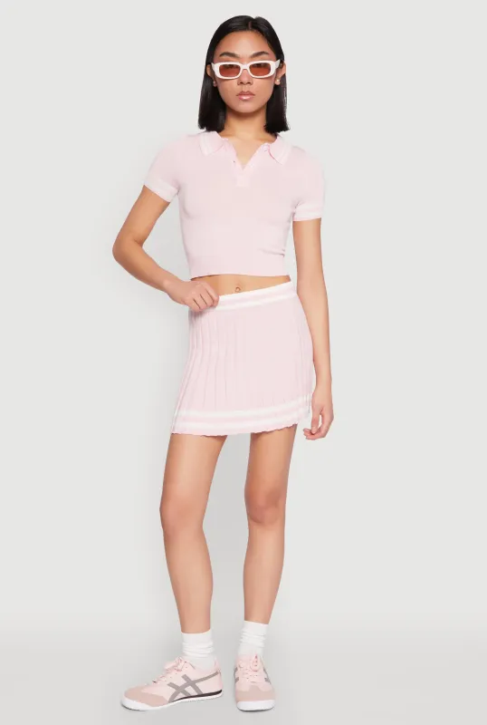 Varsity Stripe Detail Mini Pleated Skirt sold by Rainbow