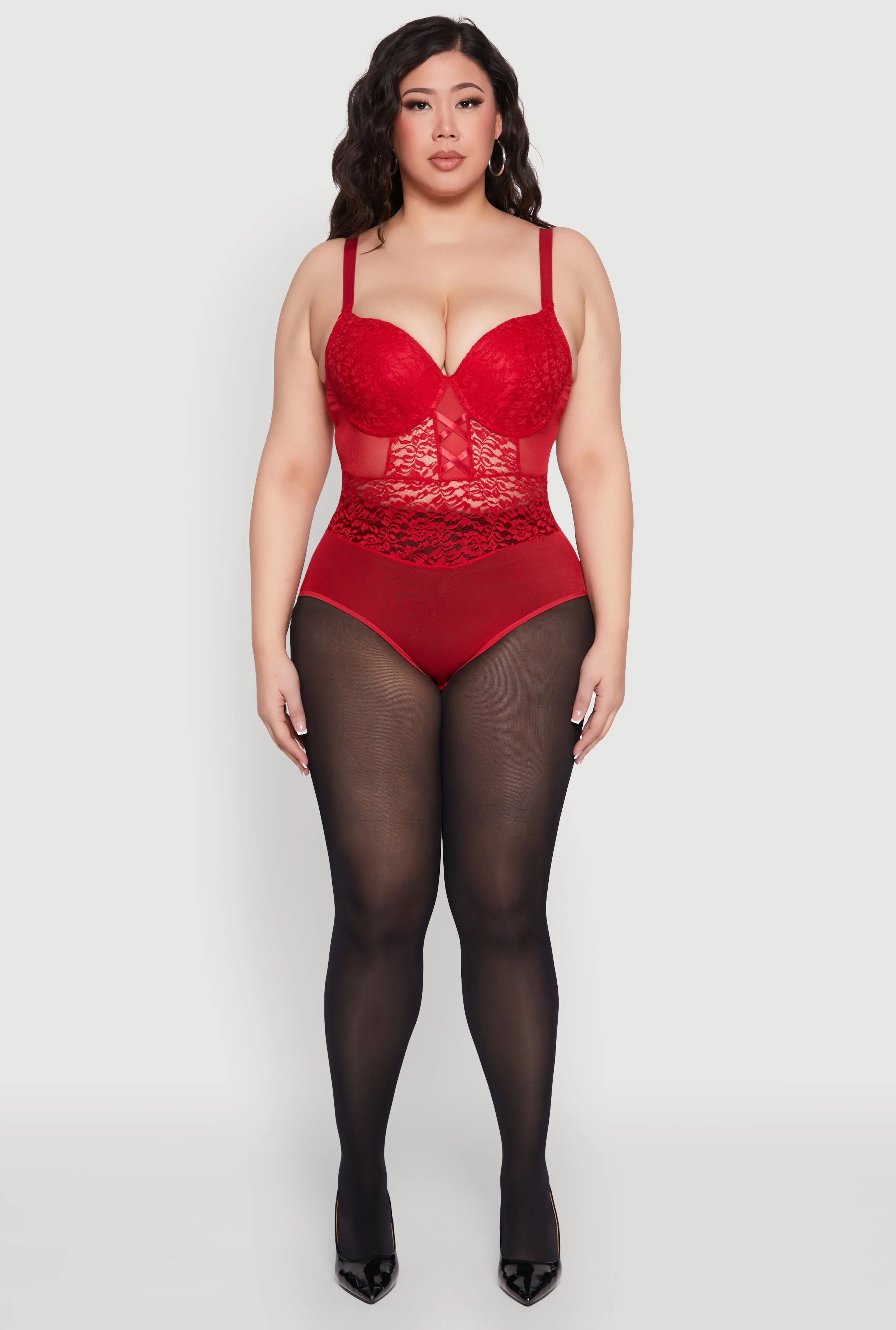 Plus Size Lace Detail Caged Bustier Bodysuit sold by Rainbow product image thumbnail 3