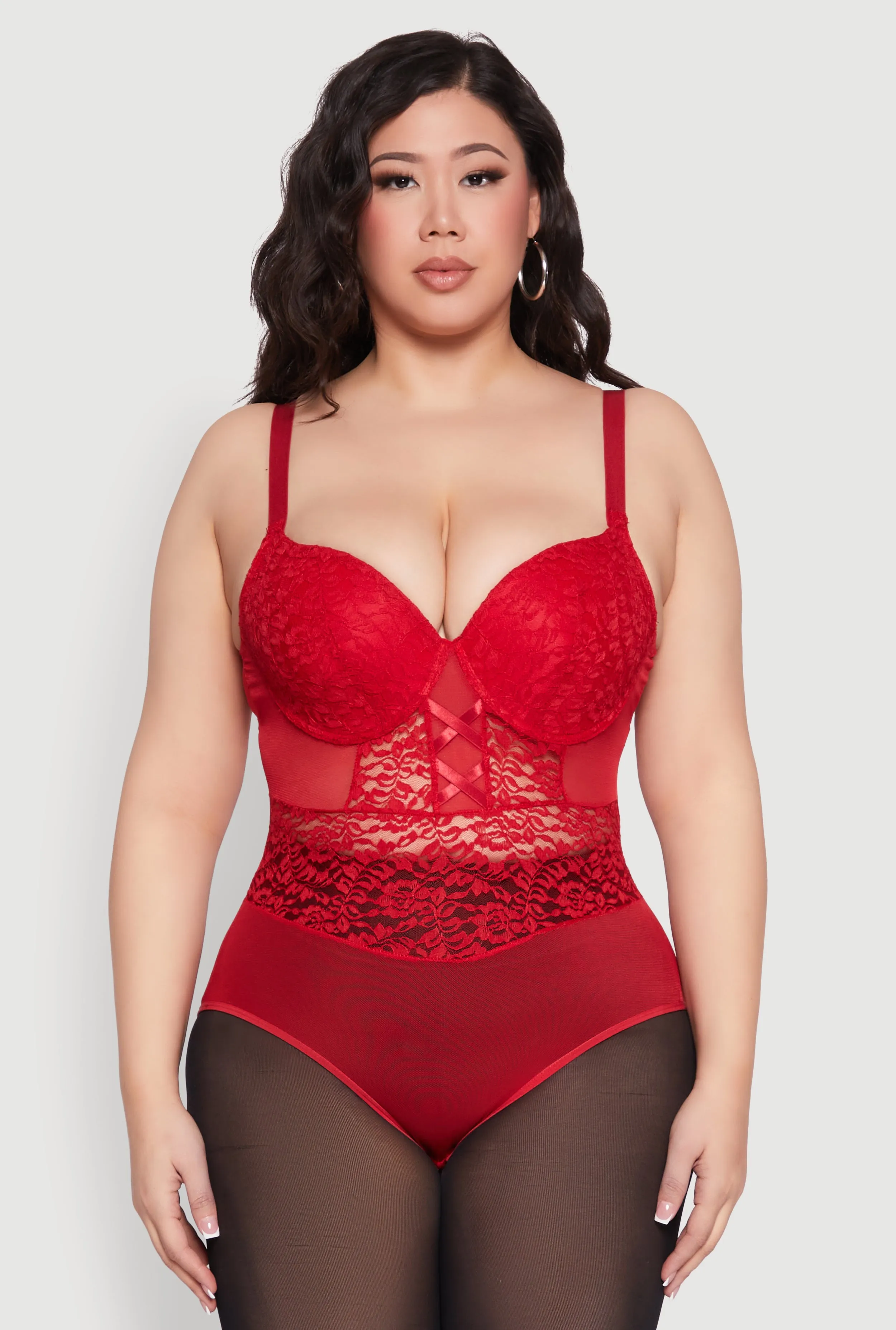 Plus Size Lace Detail Caged Bustier Bodysuit sold by Rainbow product image thumbnail 2