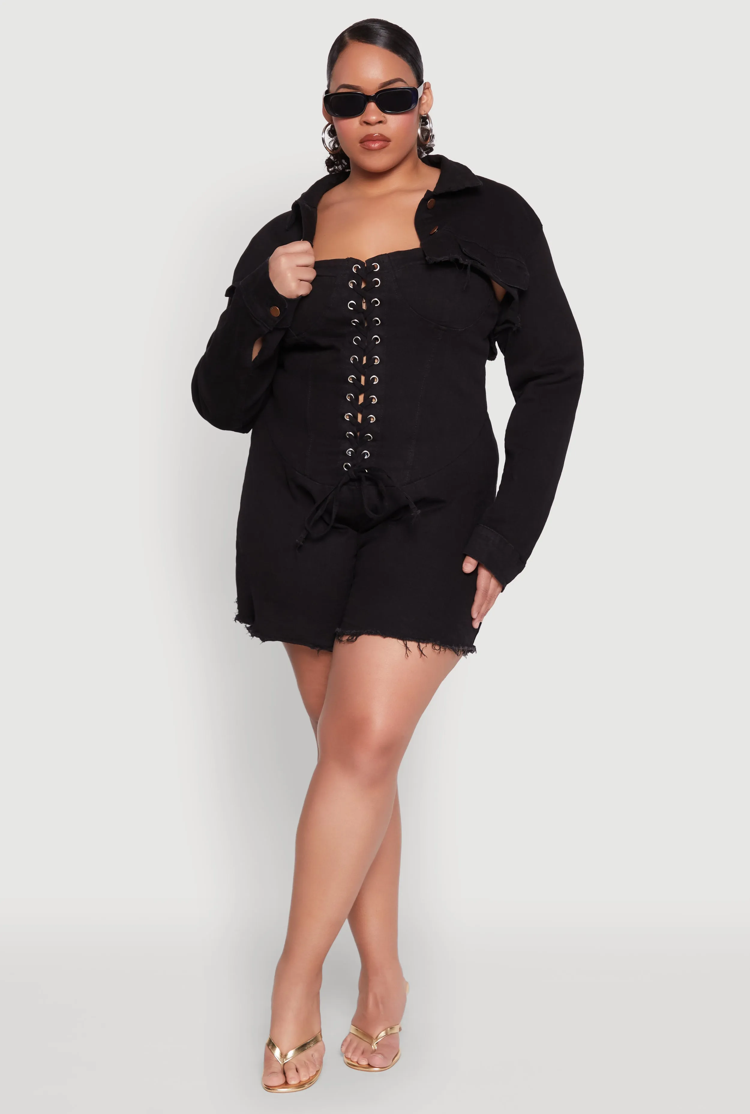 Plus Size Daisy Distressed Bolero Jean Jacket sold by Rainbow