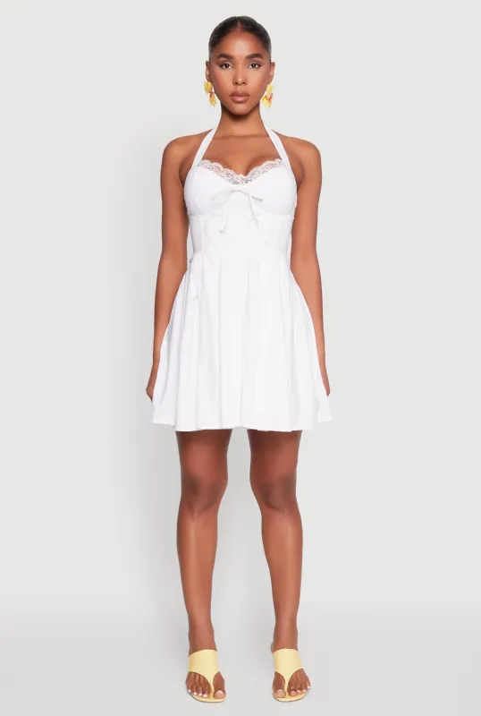 Iris Lace Trim Halter Mini Dress sold by Rainbow