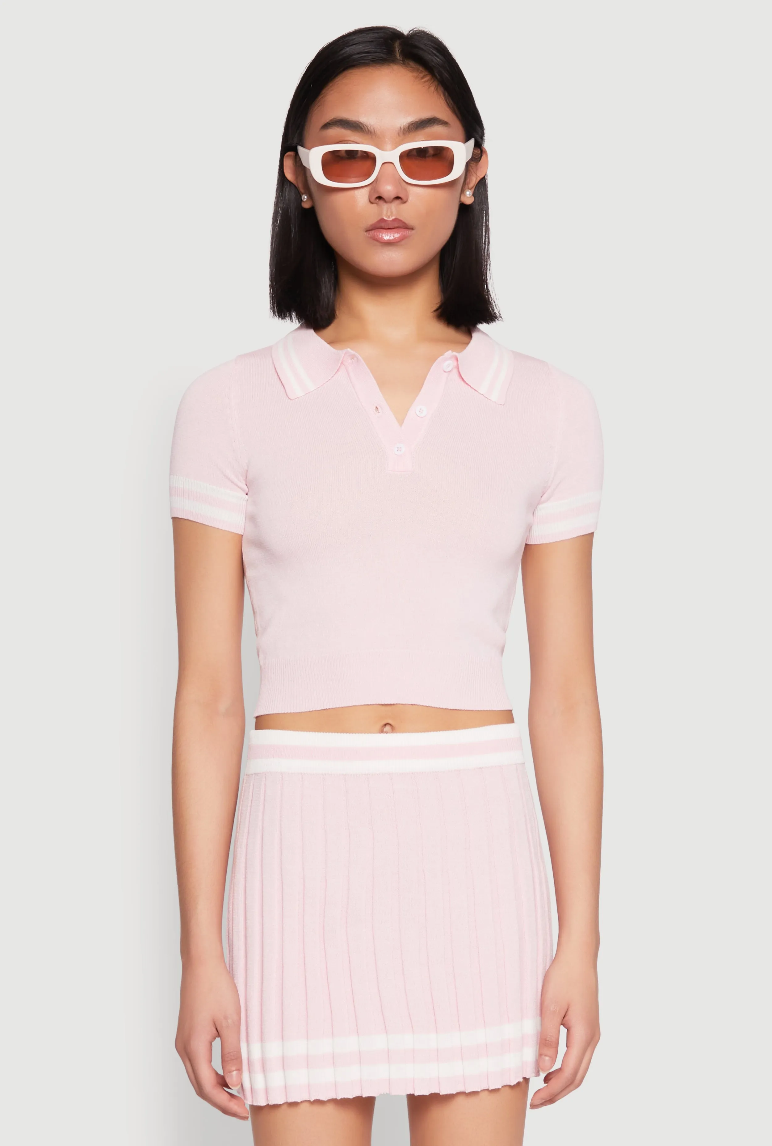 Varsity Stripe Detail Cropped Polo Shirt sold by Rainbow