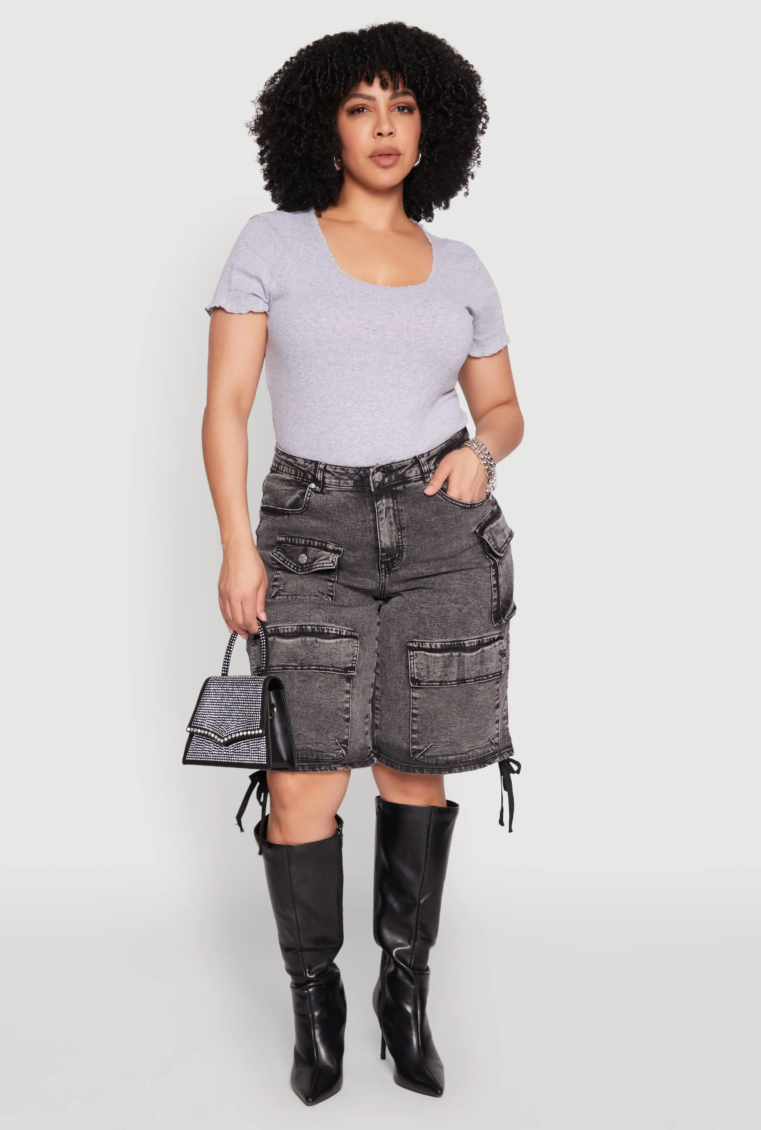 Plus Size Almost Famous Acid Wash Cargo Bermuda Shorts sold by Rainbow