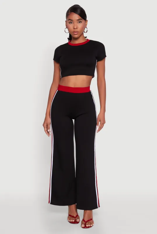 Scuba Contrast Trim Wide Leg Pants sold by Rainbow