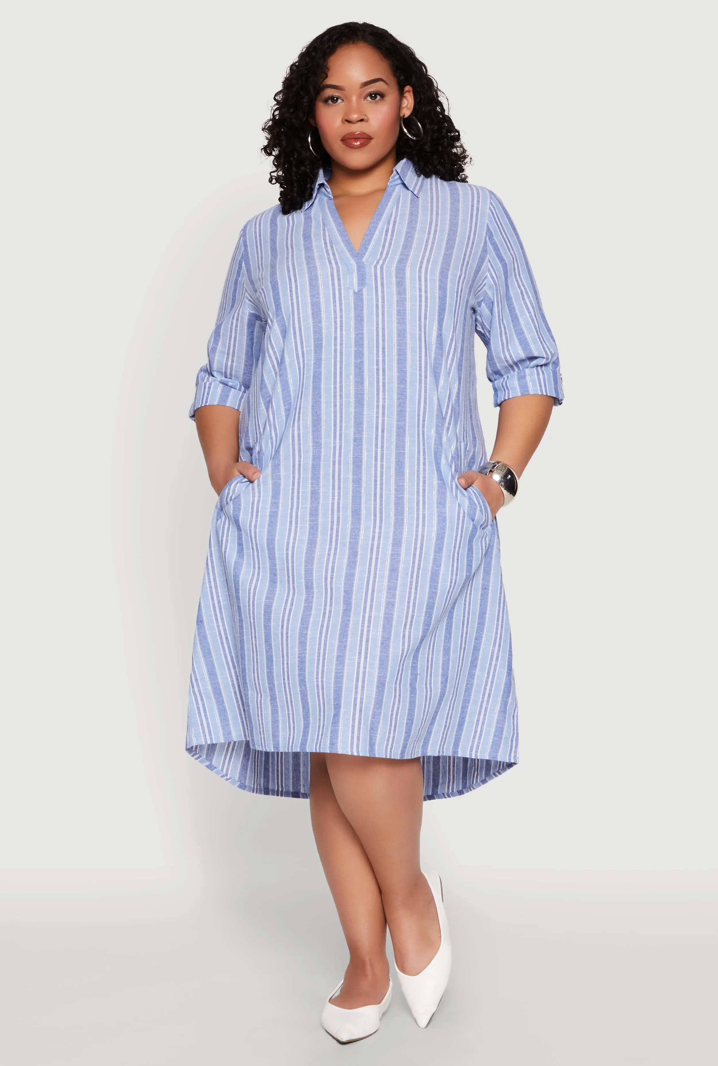 Plus Size Lurex Stripe Quarter Sleeve Shift Dress sold by Rainbow