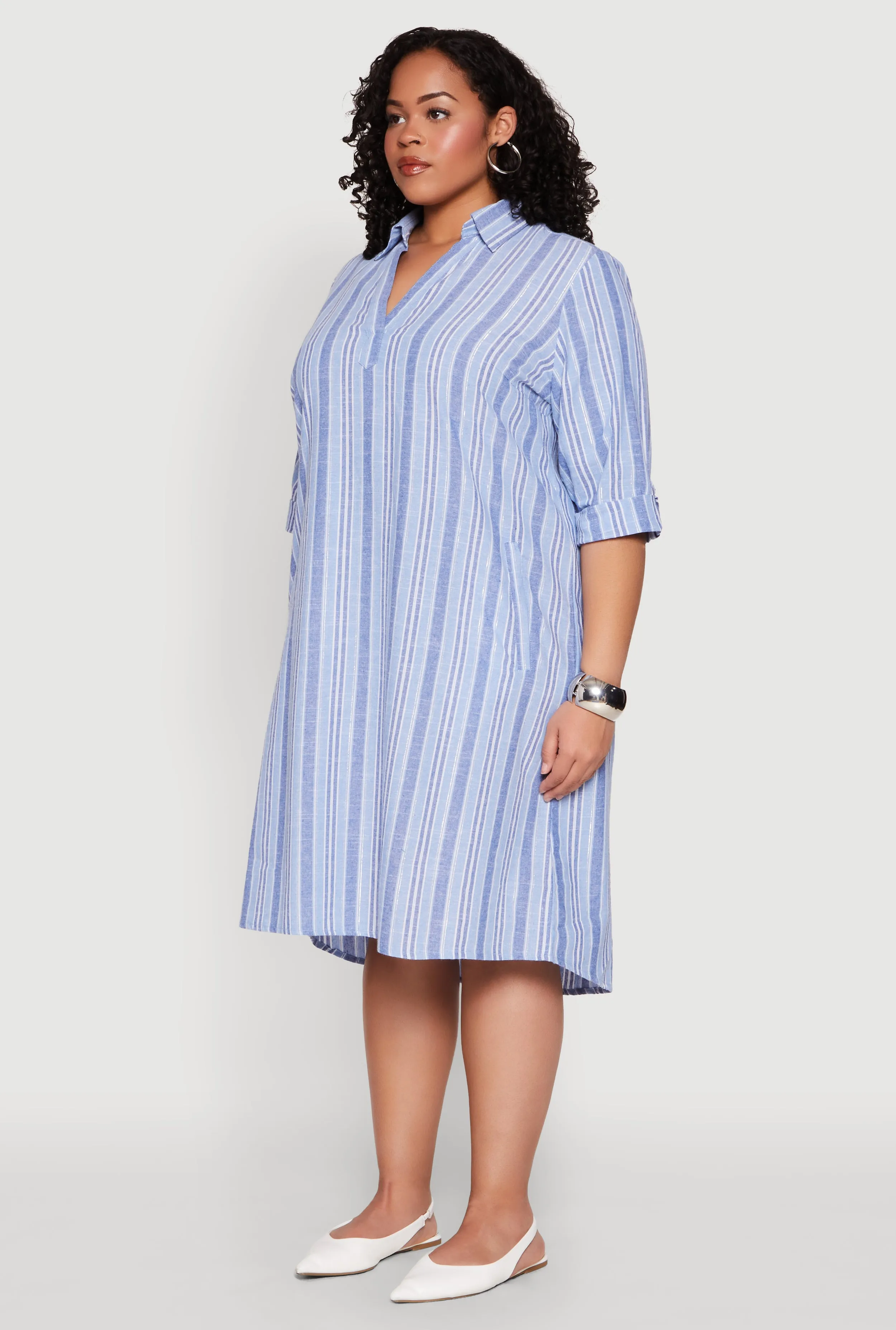 Plus Size Lurex Stripe Quarter Sleeve Shift Dress sold by Rainbow product image thumbnail 3