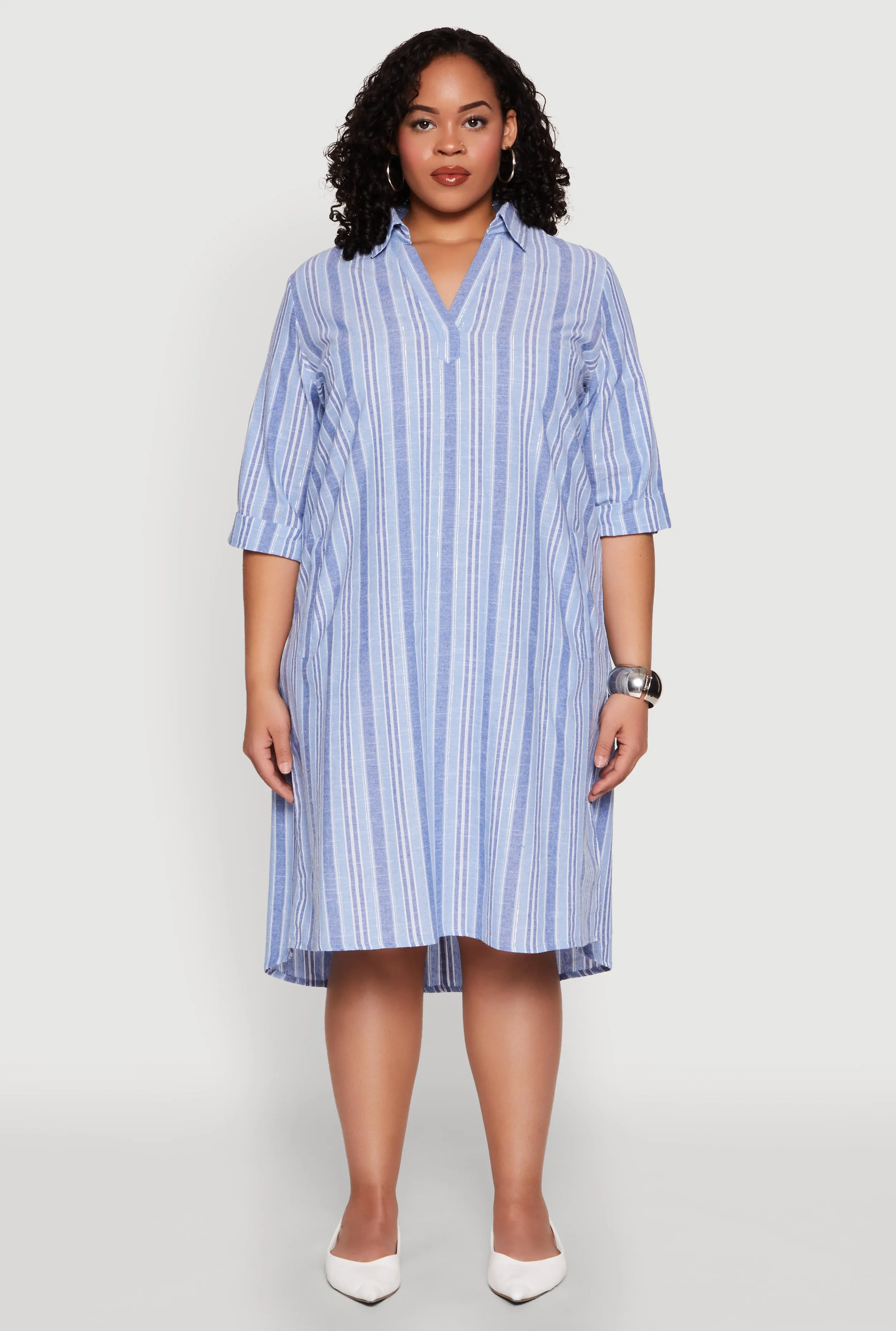 Plus Size Lurex Stripe Quarter Sleeve Shift Dress sold by Rainbow product image thumbnail 2