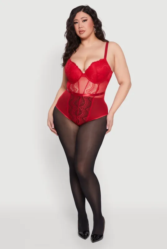 Plus Size Lace Detail Bustier Bodysuit sold by Rainbow