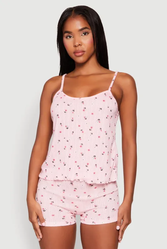 Pointelle Printed Pajama Cami and Shorts Set sold by Rainbow