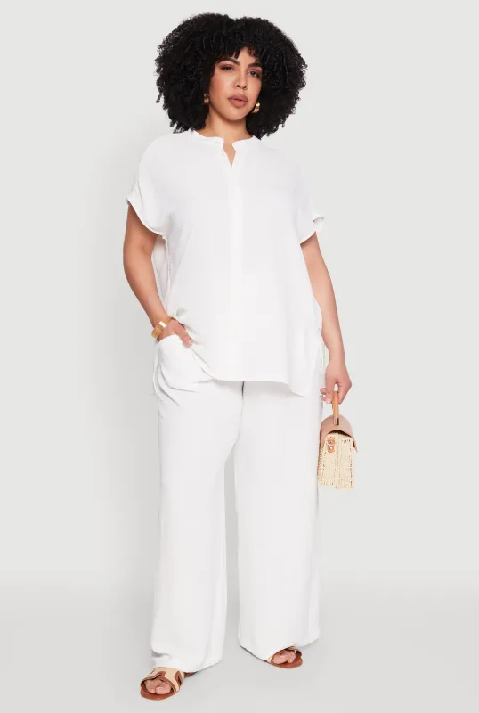 Plus Size Airy High Waisted Wide Leg Pants sold by Rainbow