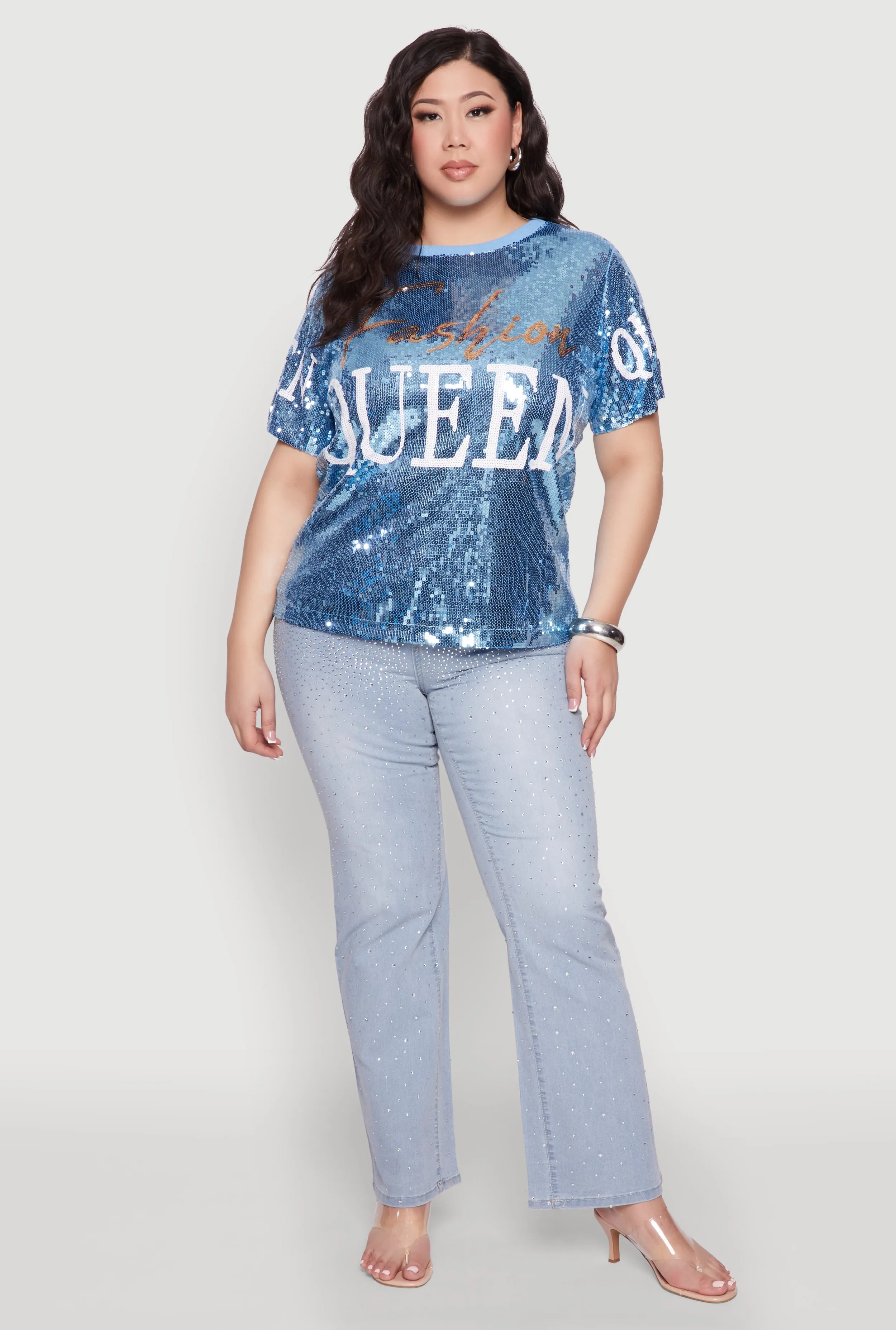 Plus Size Sequin Fashion Queen Graphic Top sold by Rainbow