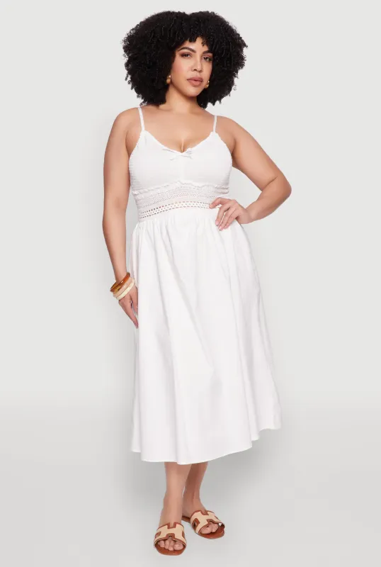 Plus Size Almost Famous Crochet Empire Waist Midi Dress sold by Rainbow