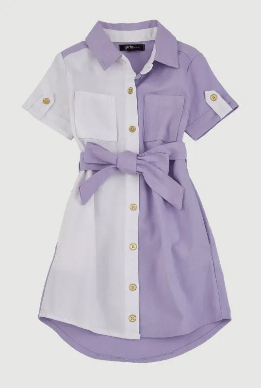 Little Girls Linen Gold Button Front Shirt Dress sold by Rainbow