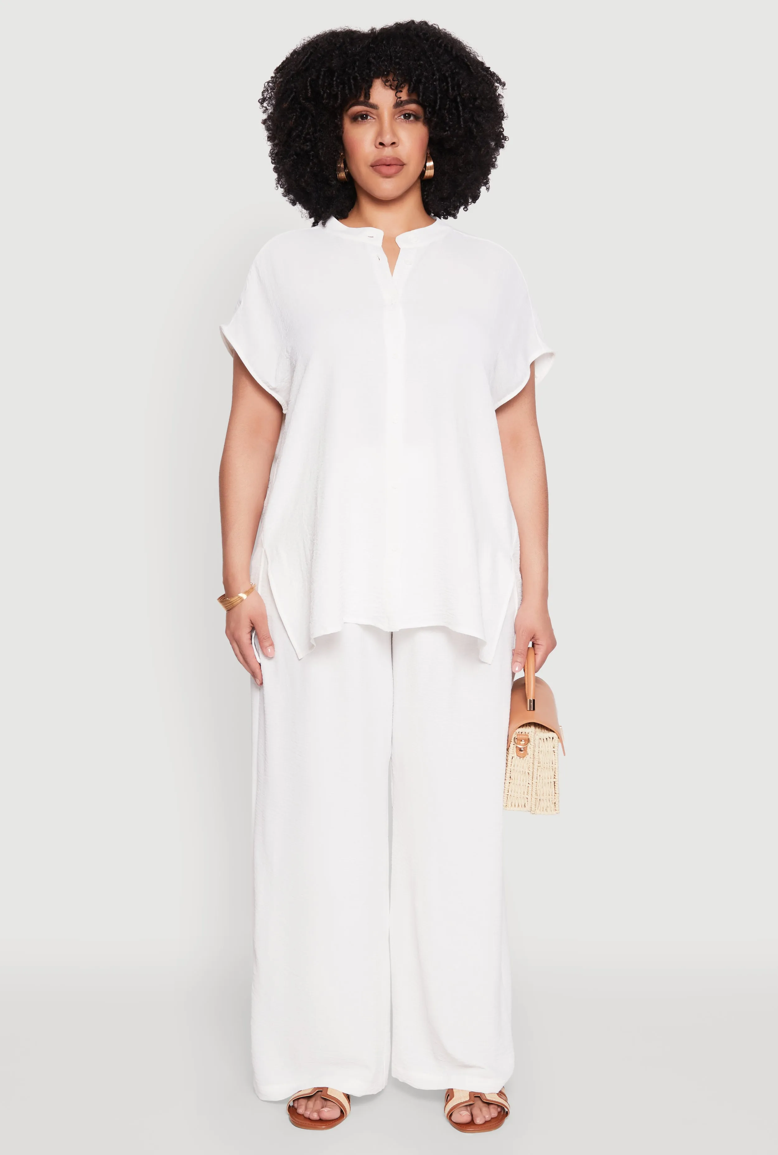 Plus Size Airy Mandarin Collar Tunic Shirt sold by Rainbow product image thumbnail 3