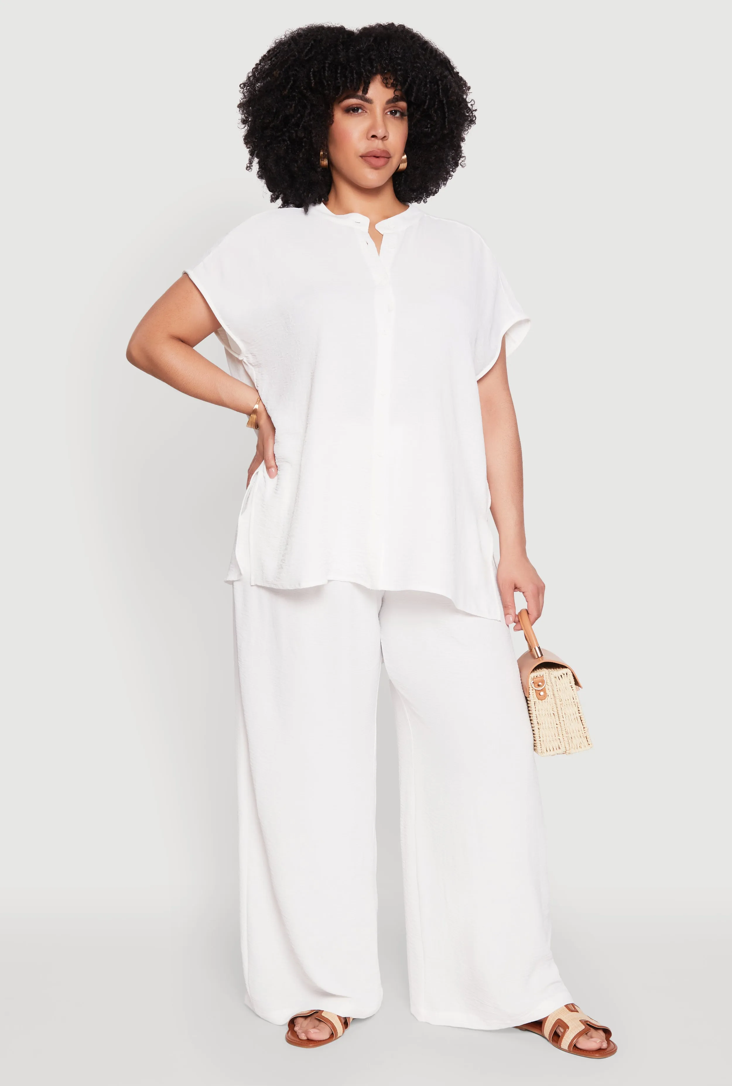 Plus Size Airy Mandarin Collar Tunic Shirt sold by Rainbow product image thumbnail 2