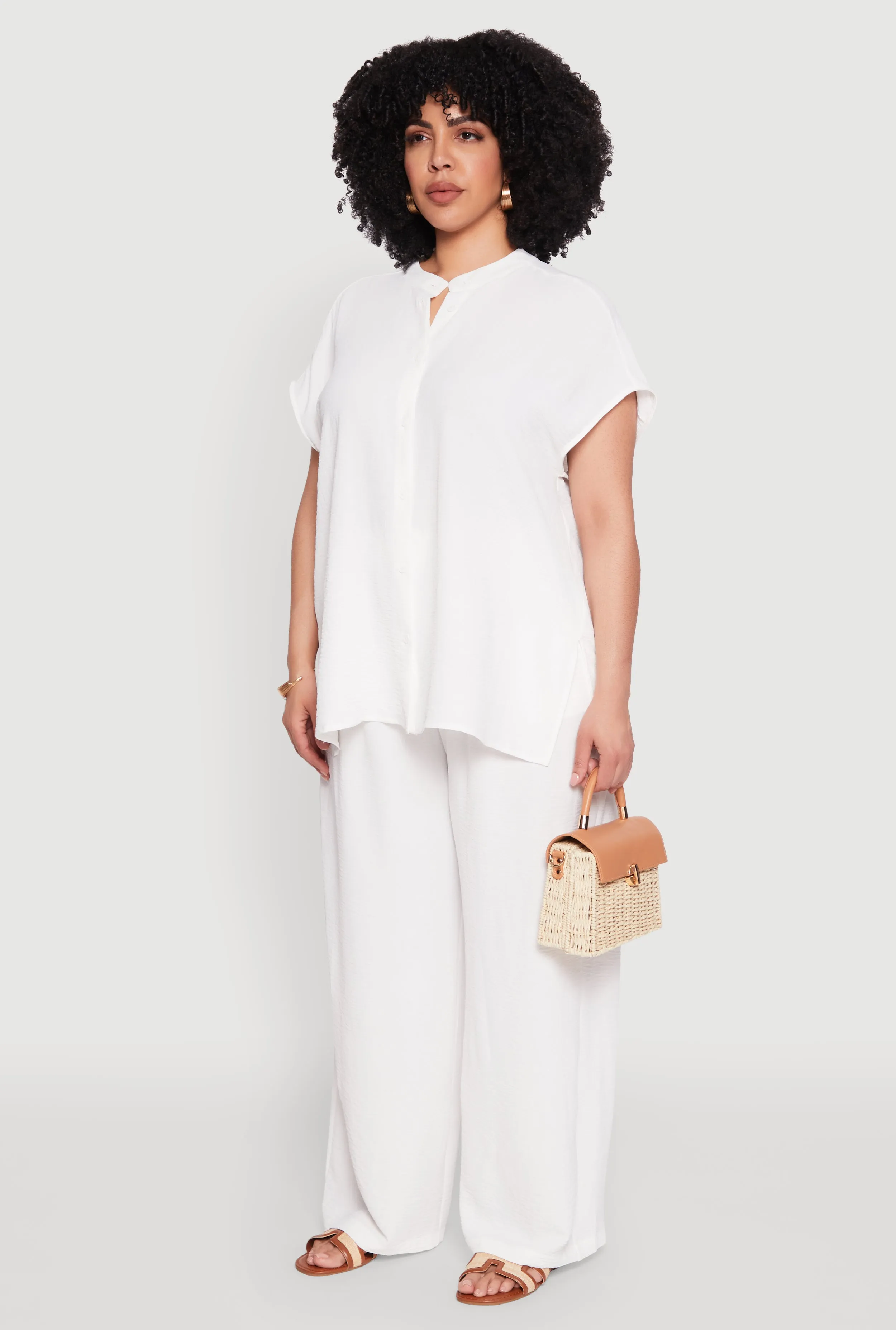 Plus Size Airy Mandarin Collar Tunic Shirt sold by Rainbow product image thumbnail 5