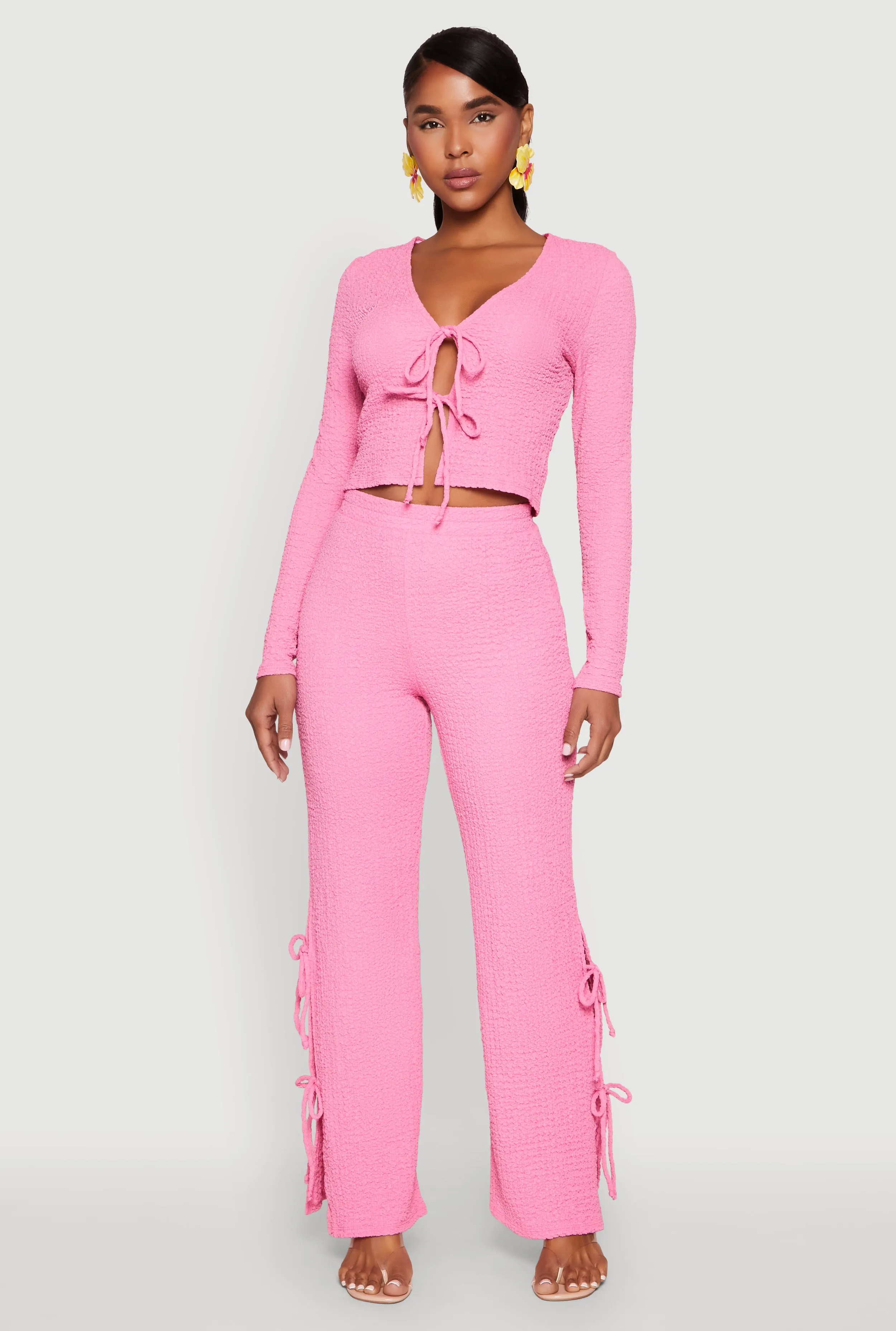 Textured Knit Double Side Tie Slit Pants sold by Rainbow