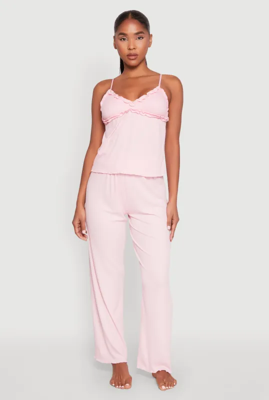 Ruffled Trim Pajama Cami and Pants Set sold by Rainbow