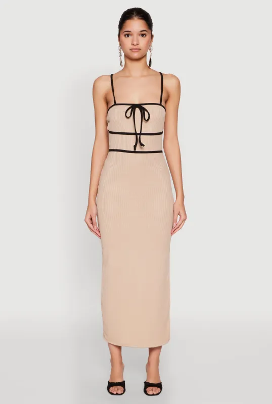 Contrast Trim Tie Front Side Slit Dress sold by Rainbow