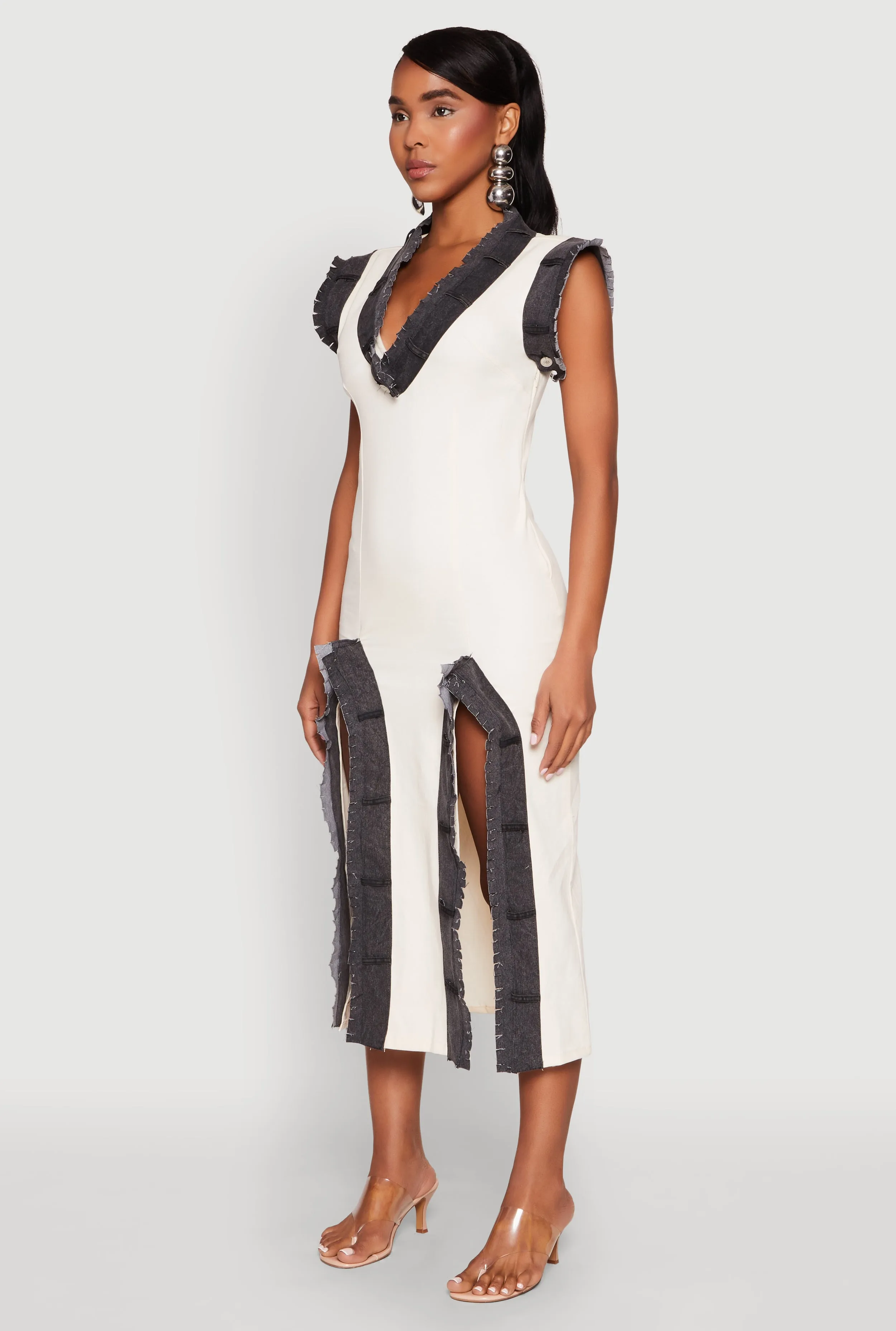 Denim Trim High Slit Midi Dress sold by Rainbow product image thumbnail 3