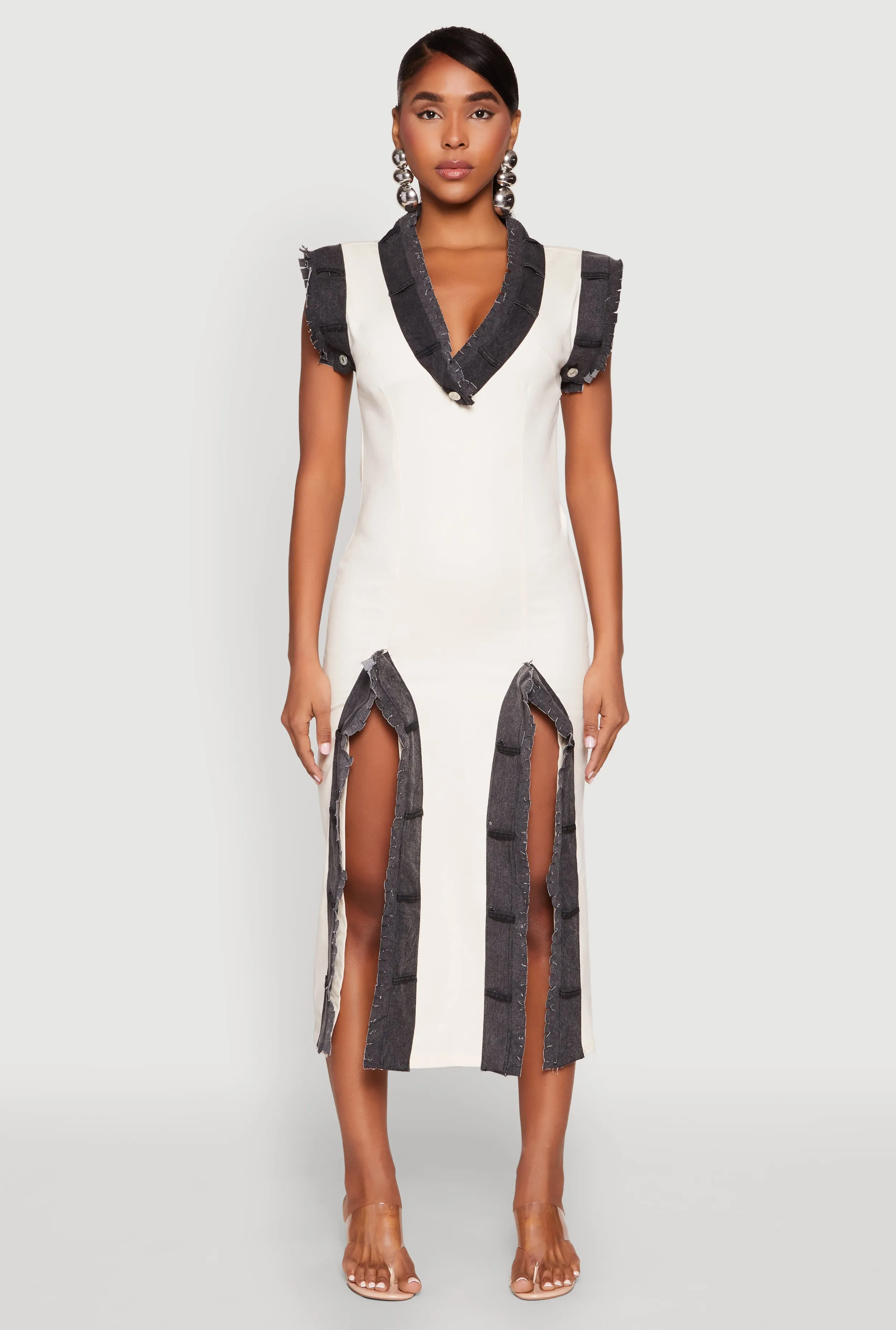 Denim Trim High Slit Midi Dress sold by Rainbow product image thumbnail 2