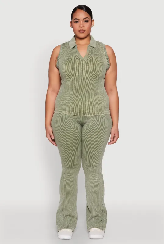 Plus Size Mineral Wash Ribbed Knit Boot Cut Pants sold by Rainbow