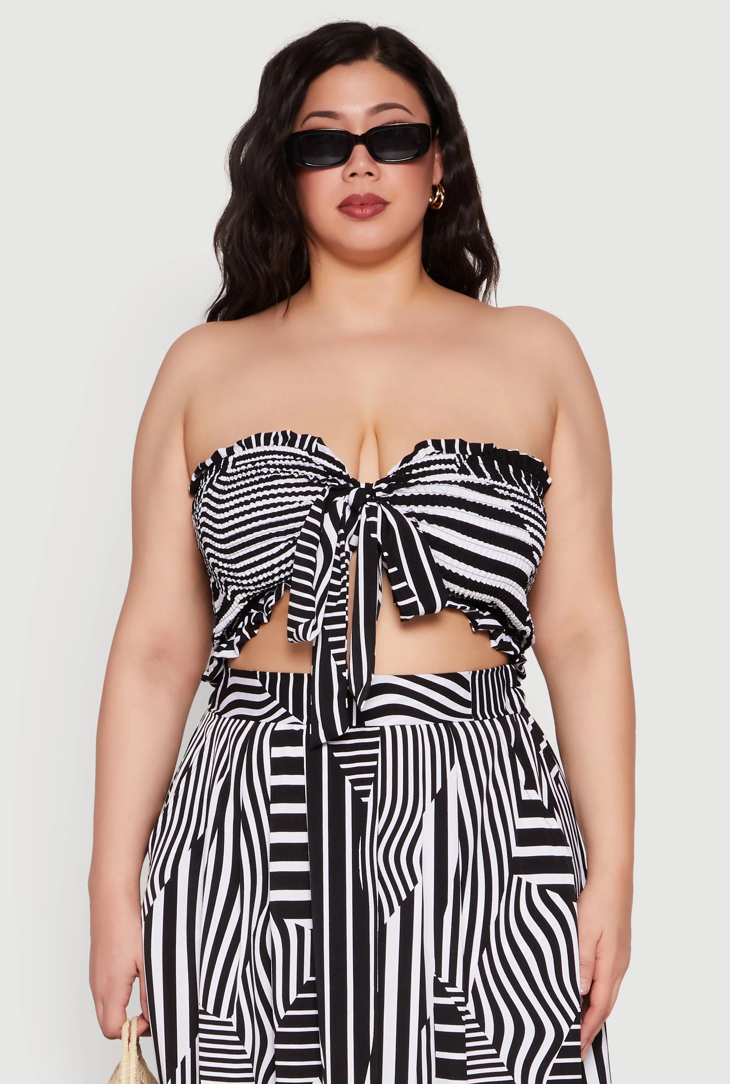 Plus Size Printed Pattern Tie Front Crop Top sold by Rainbow