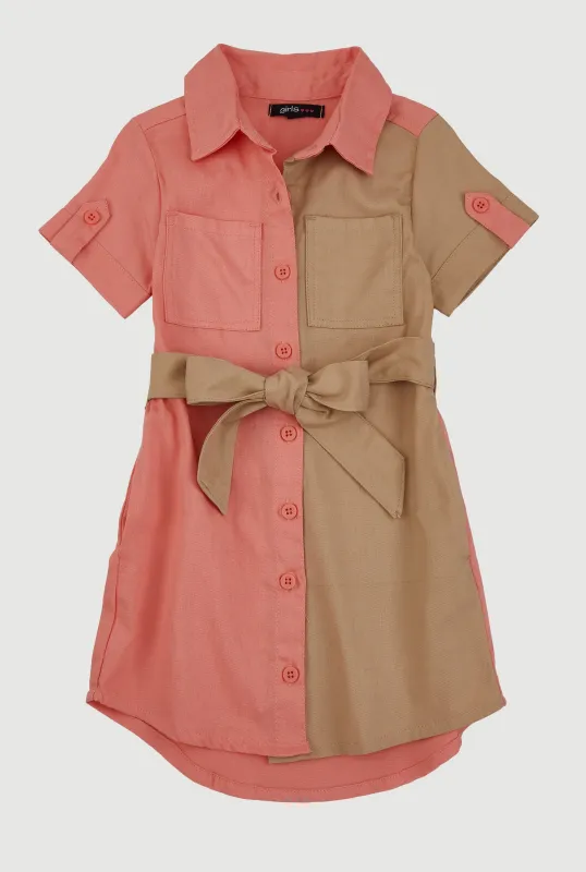 Little Girls Twill Color Blocked Shirt Dress sold by Rainbow