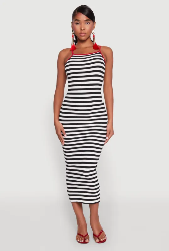 Contrast Trim Striped Maxi Dress sold by Rainbow