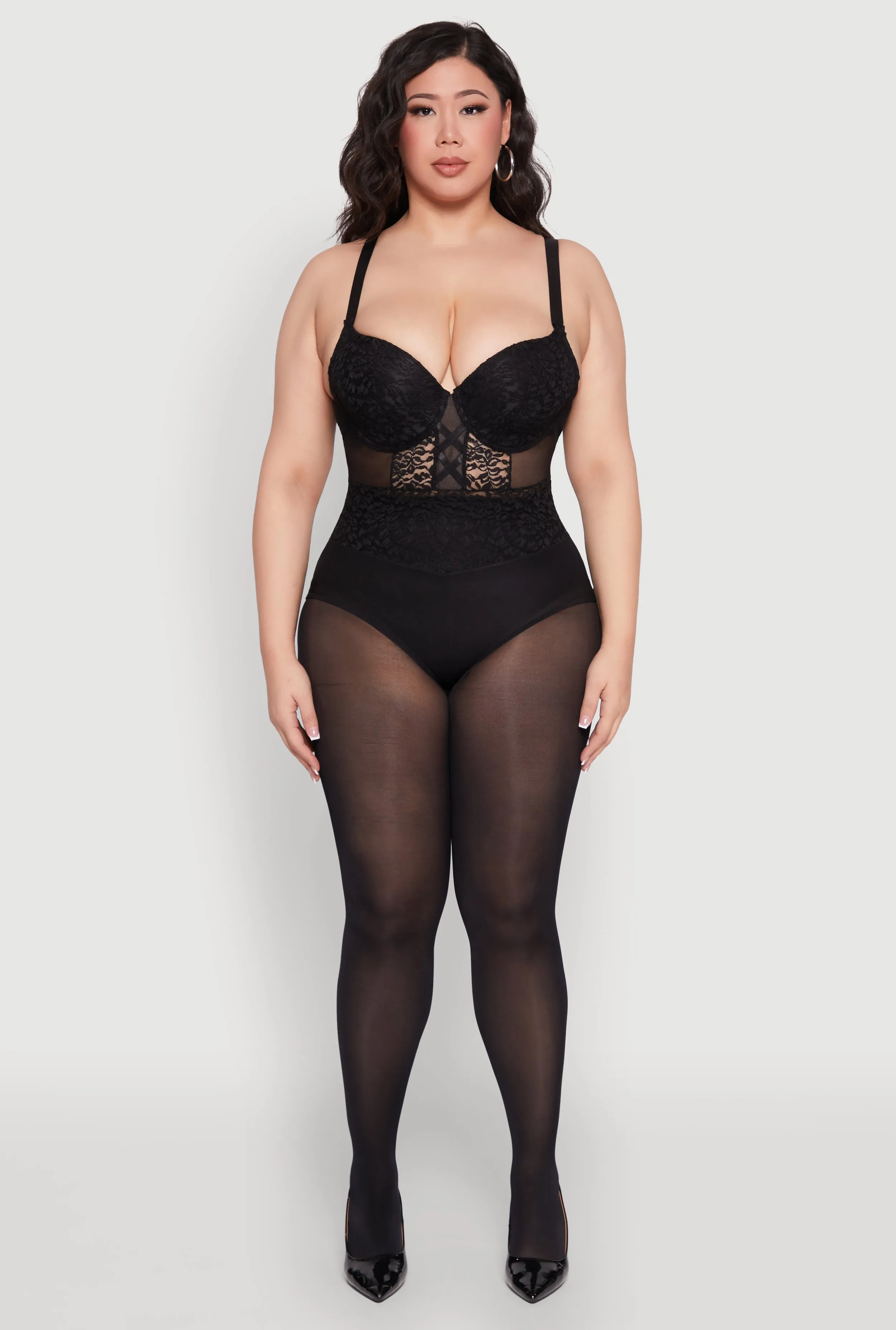 Plus Size Lace Detail Caged Bustier Bodysuit sold by Rainbow product image thumbnail 3