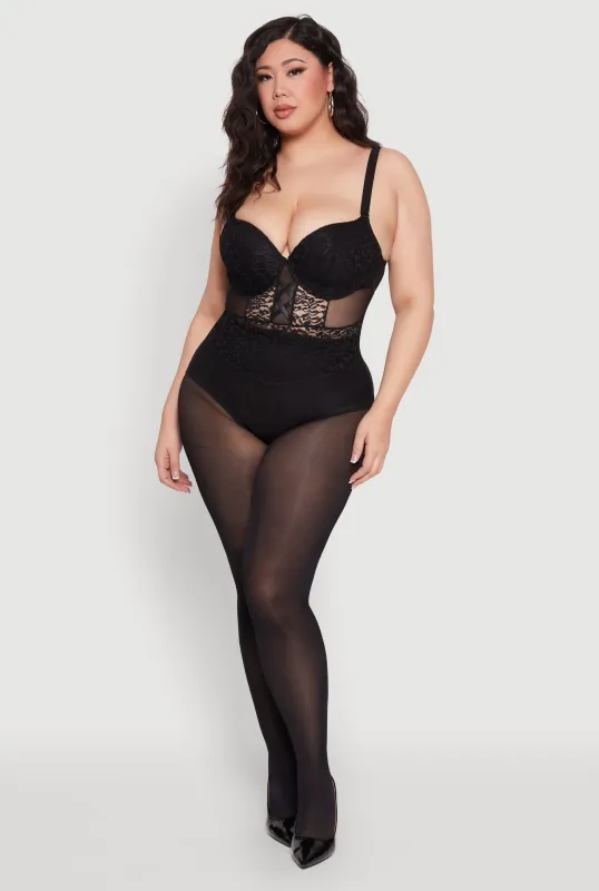 Plus Size Lace Detail Caged Bustier Bodysuit sold by Rainbow