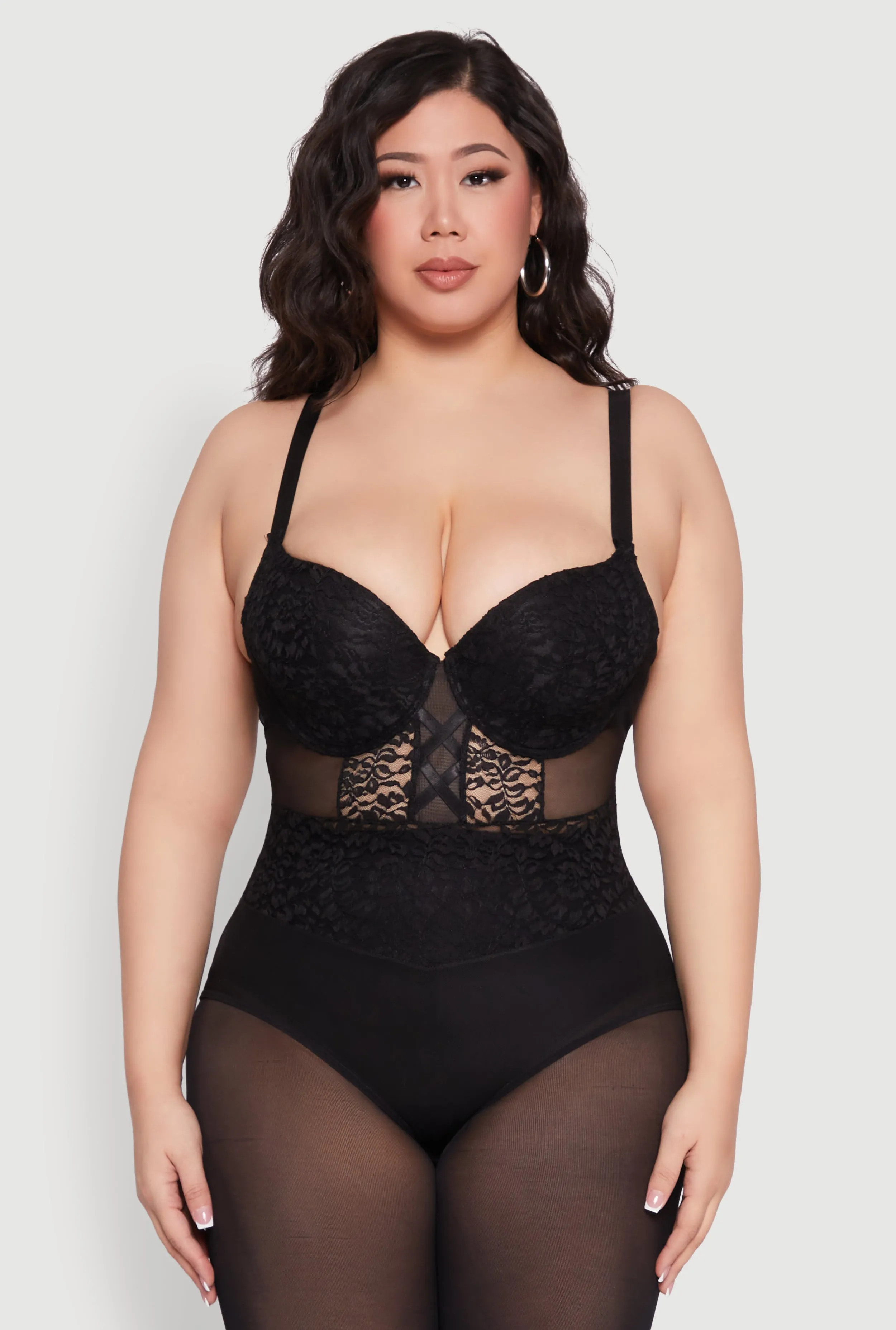 Plus Size Lace Detail Caged Bustier Bodysuit sold by Rainbow product image thumbnail 2