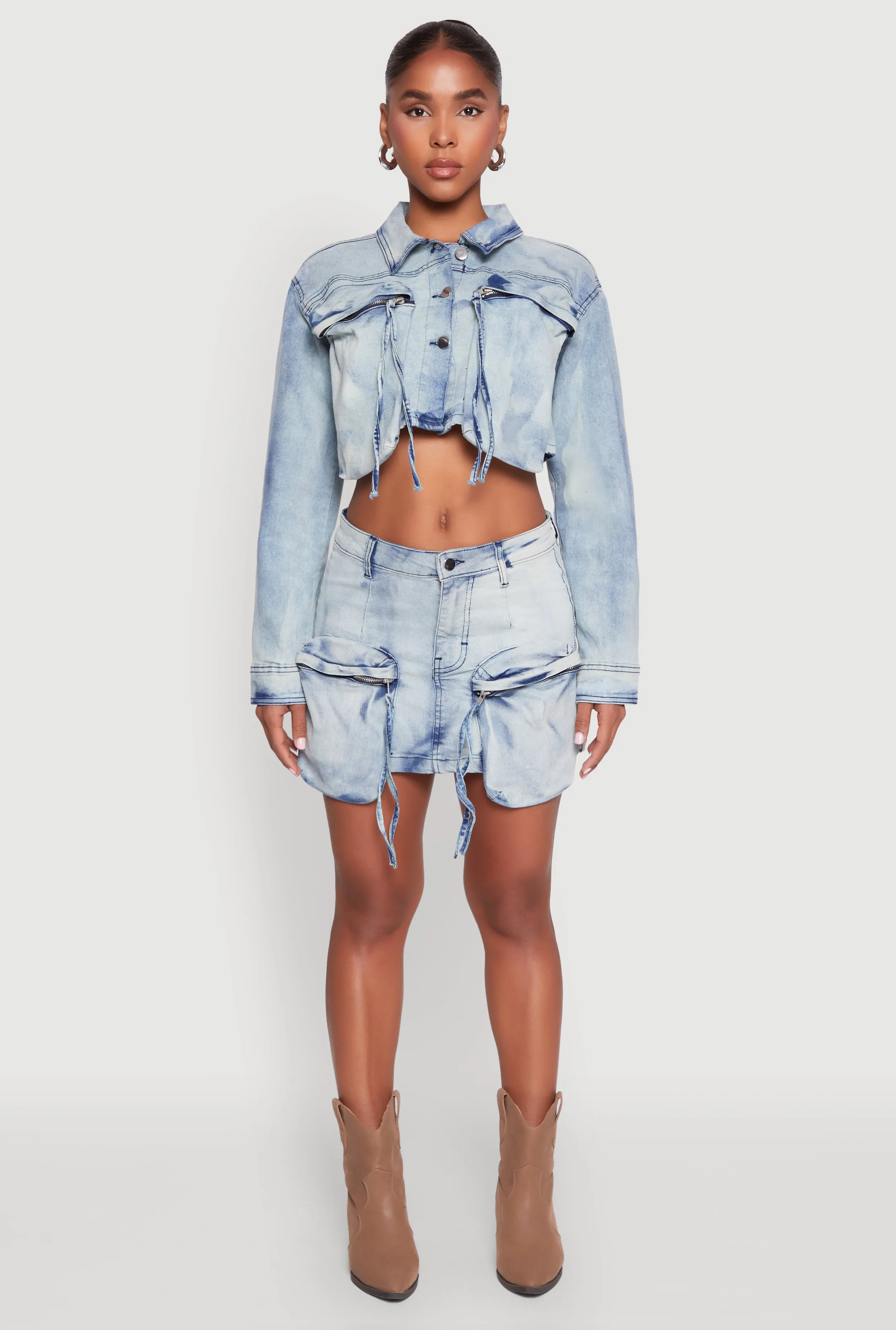 Spoon Jeans Cargo Pocket Cropped Denim Jacket sold by Rainbow product image thumbnail 3