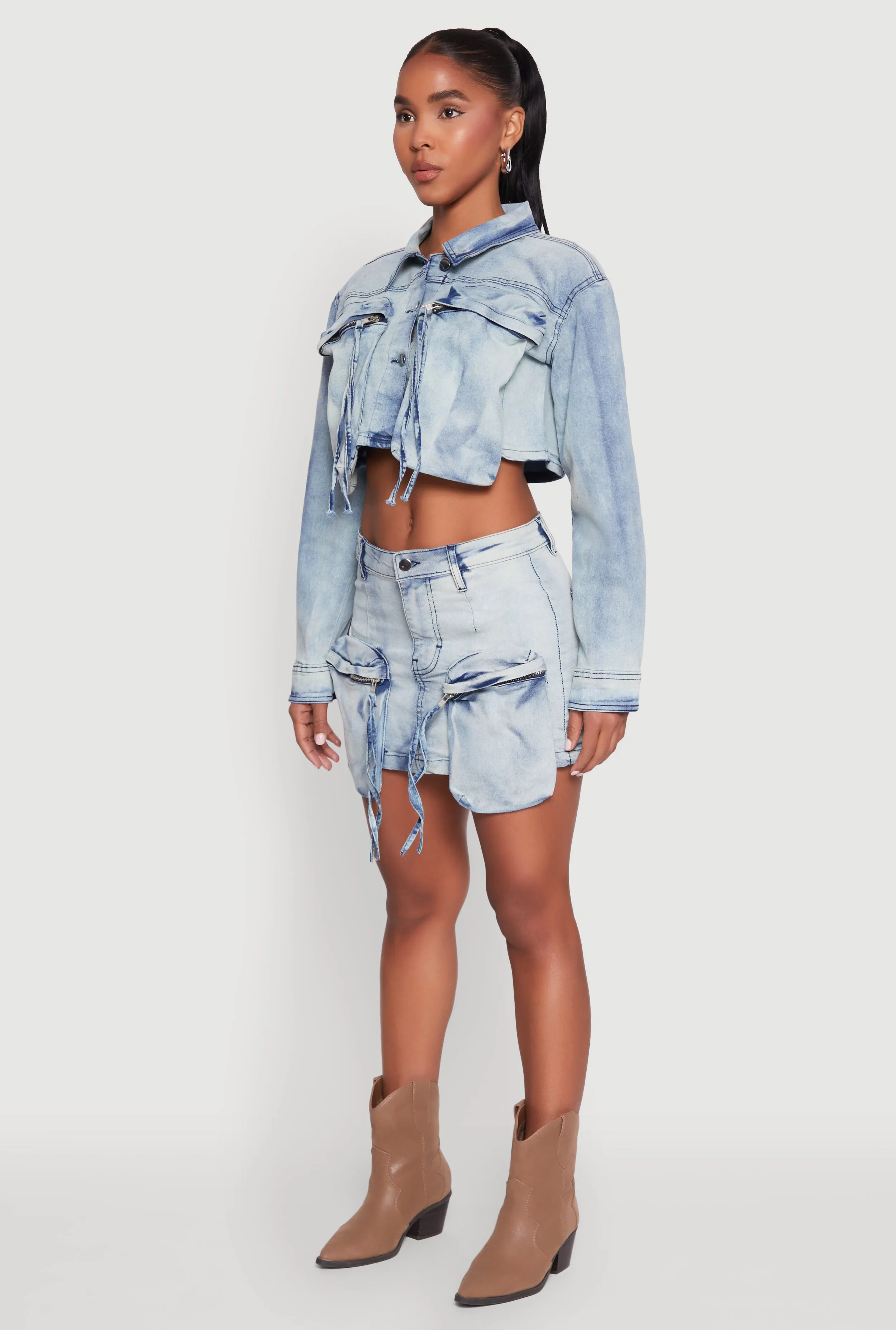 Spoon Jeans Cargo Pocket Cropped Denim Jacket sold by Rainbow product image thumbnail 5