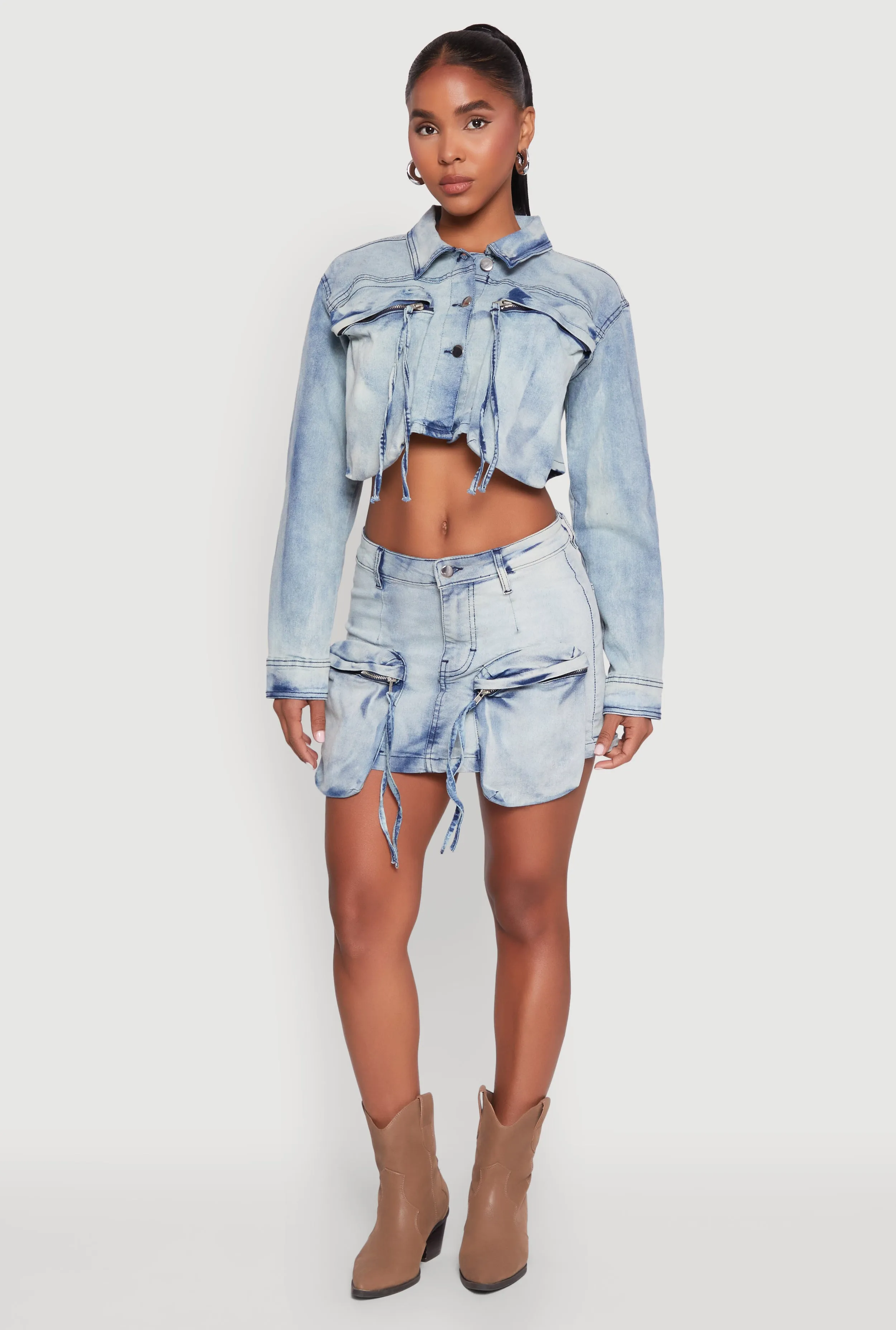 Spoon Jeans Cargo Pocket Cropped Denim Jacket sold by Rainbow product image thumbnail 2