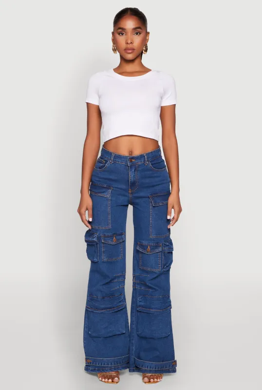 Daisy Cargo Pocket Flare Jeans sold by Rainbow