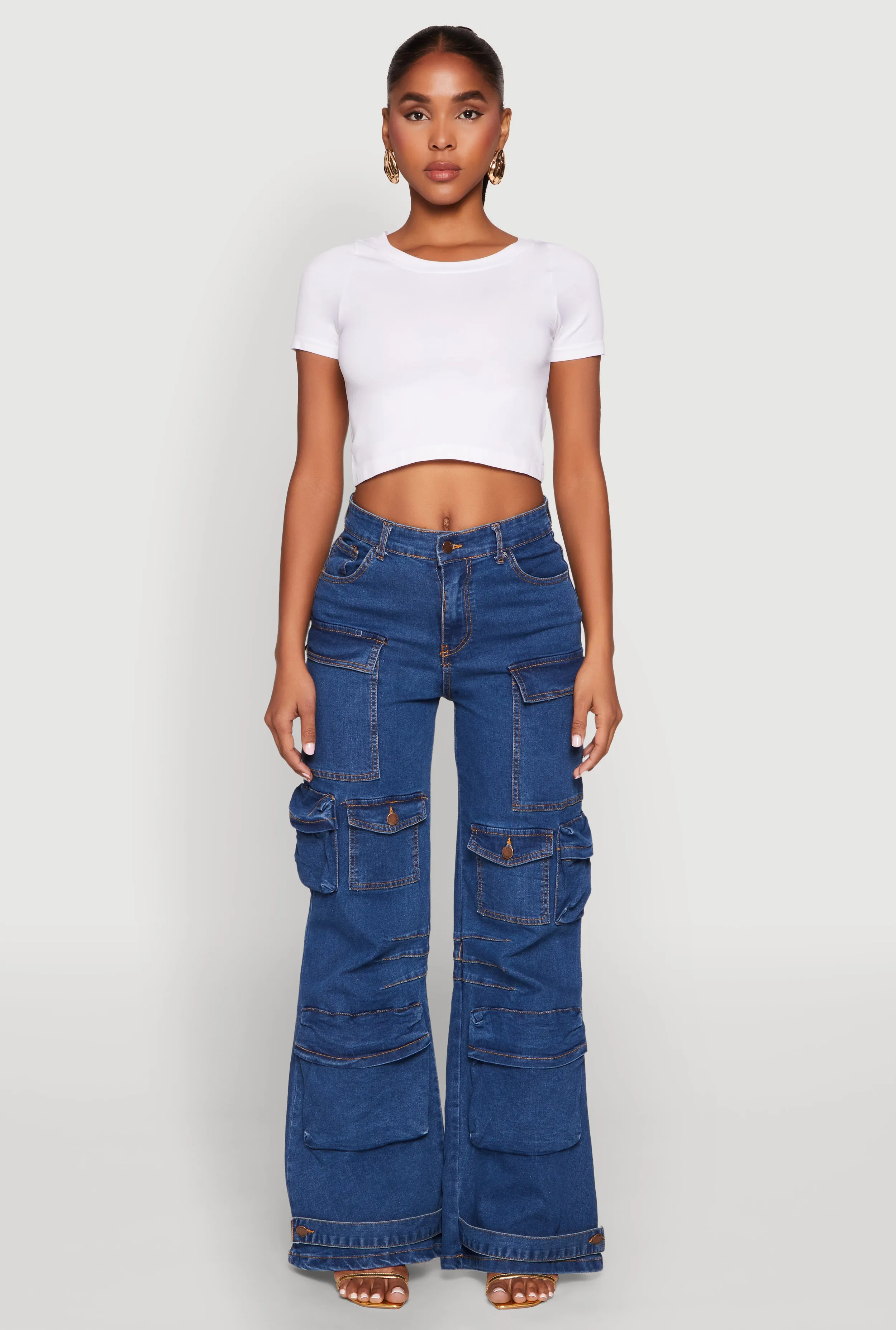 Daisy Cargo Pocket Flare Jeans sold by Rainbow