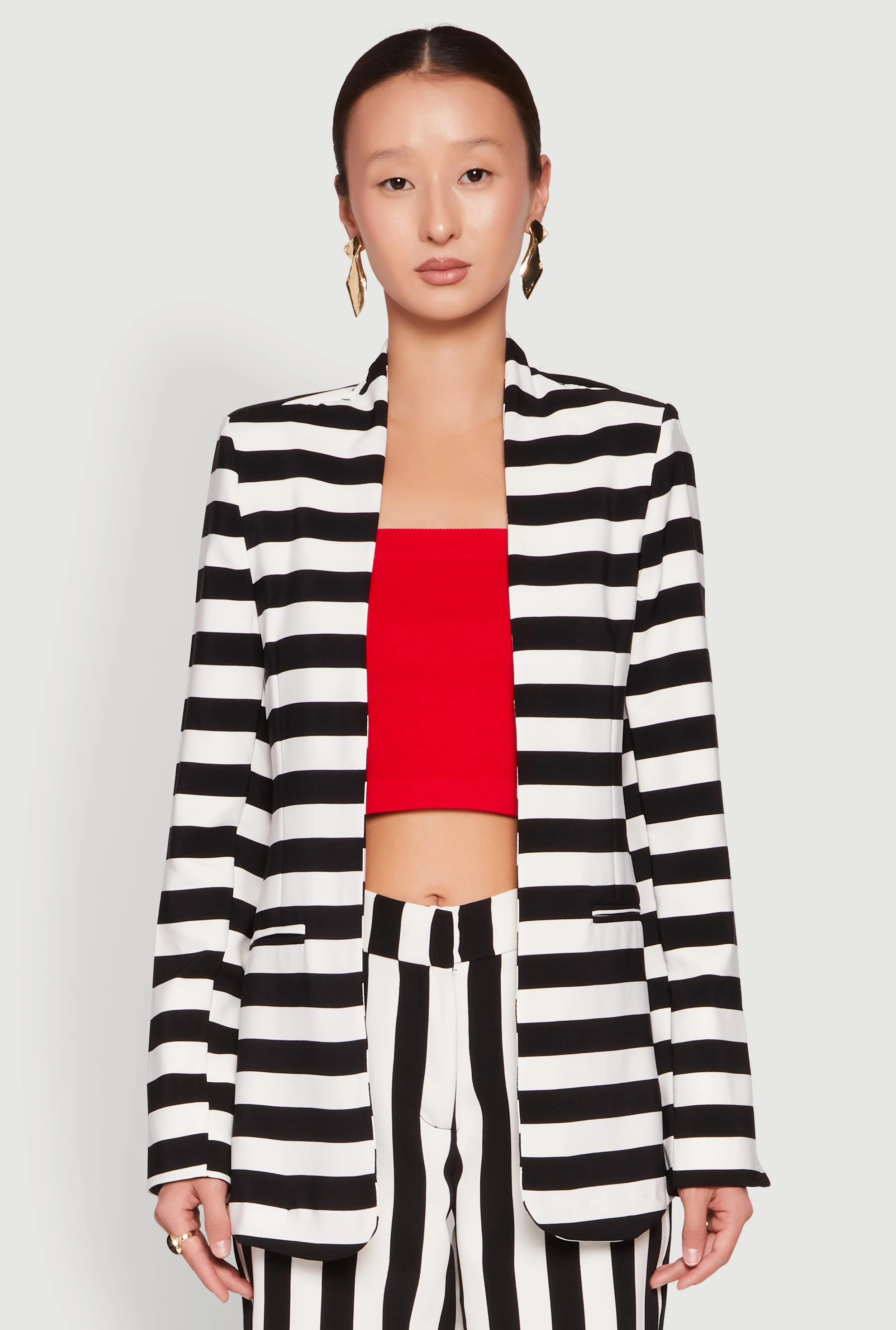 Striped Padded Shoulder Blazer sold by Rainbow